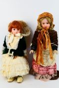 Bru - 2 x large dolls on stands with porcelain heads,