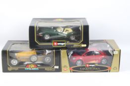 Bburago - Three boxed diecast 1:18 scale model cars from Bburago.