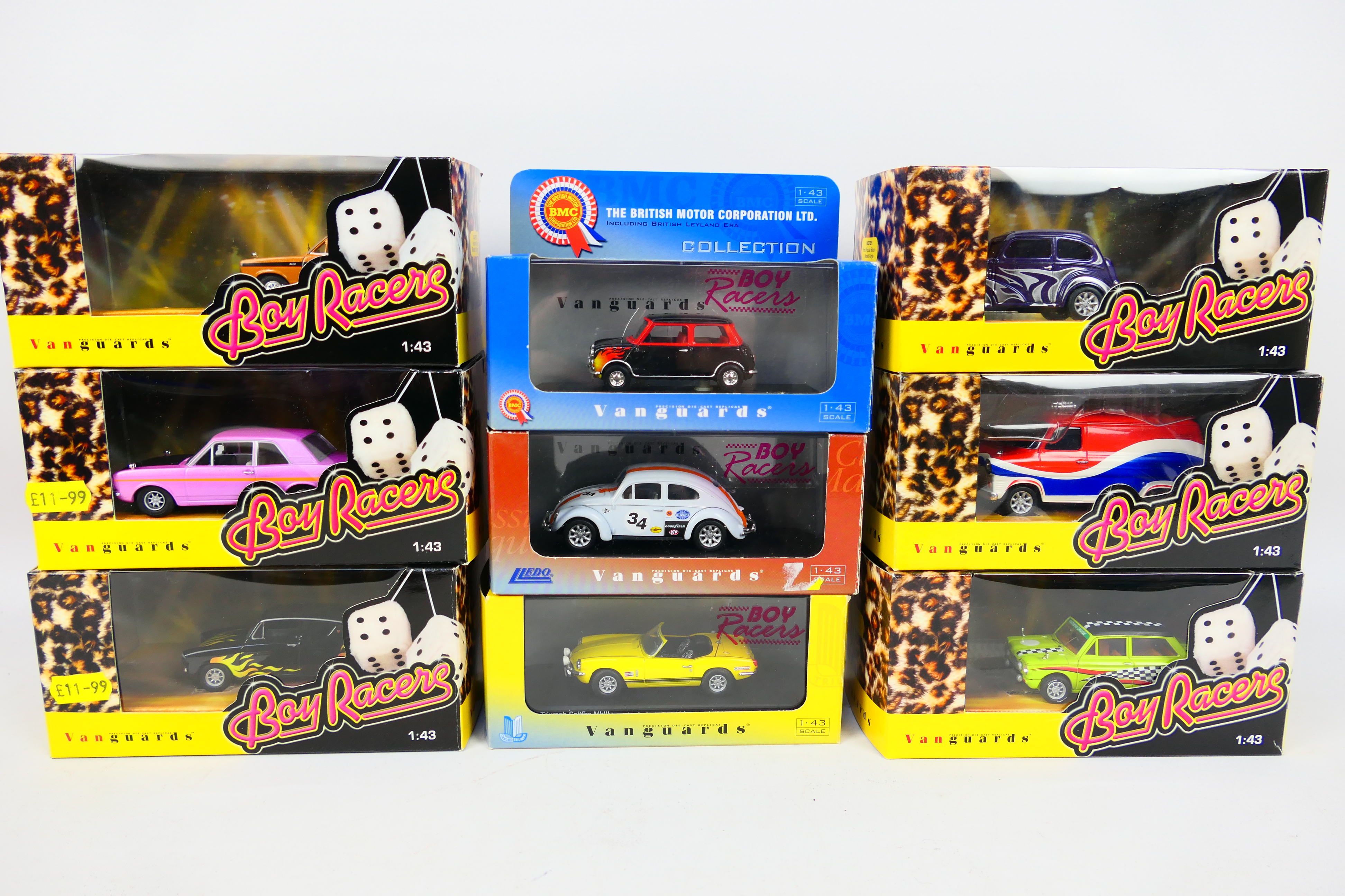 Vanguards - Nine boxed 'Boy Racer' themed diecast model vehicles from Vanguards.