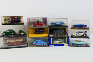 Corgi - Brumm - An assortment of Cars in Display cases (5 Corgi's, 2 Brumm's, rest are unknown).