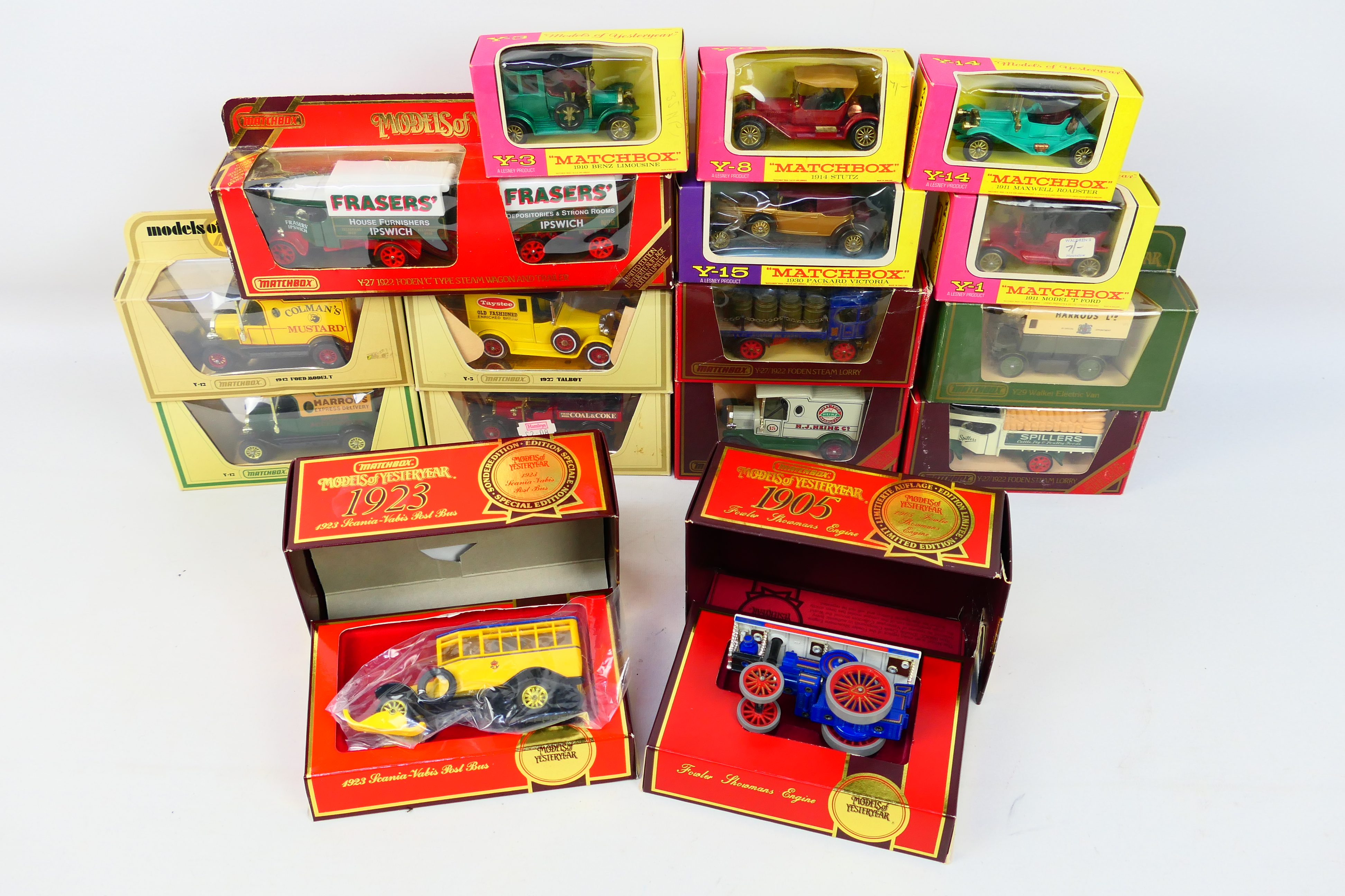 Matchbox Models of Yesteryear - 16 boxed diecast Matchbox MOY in various box styles.