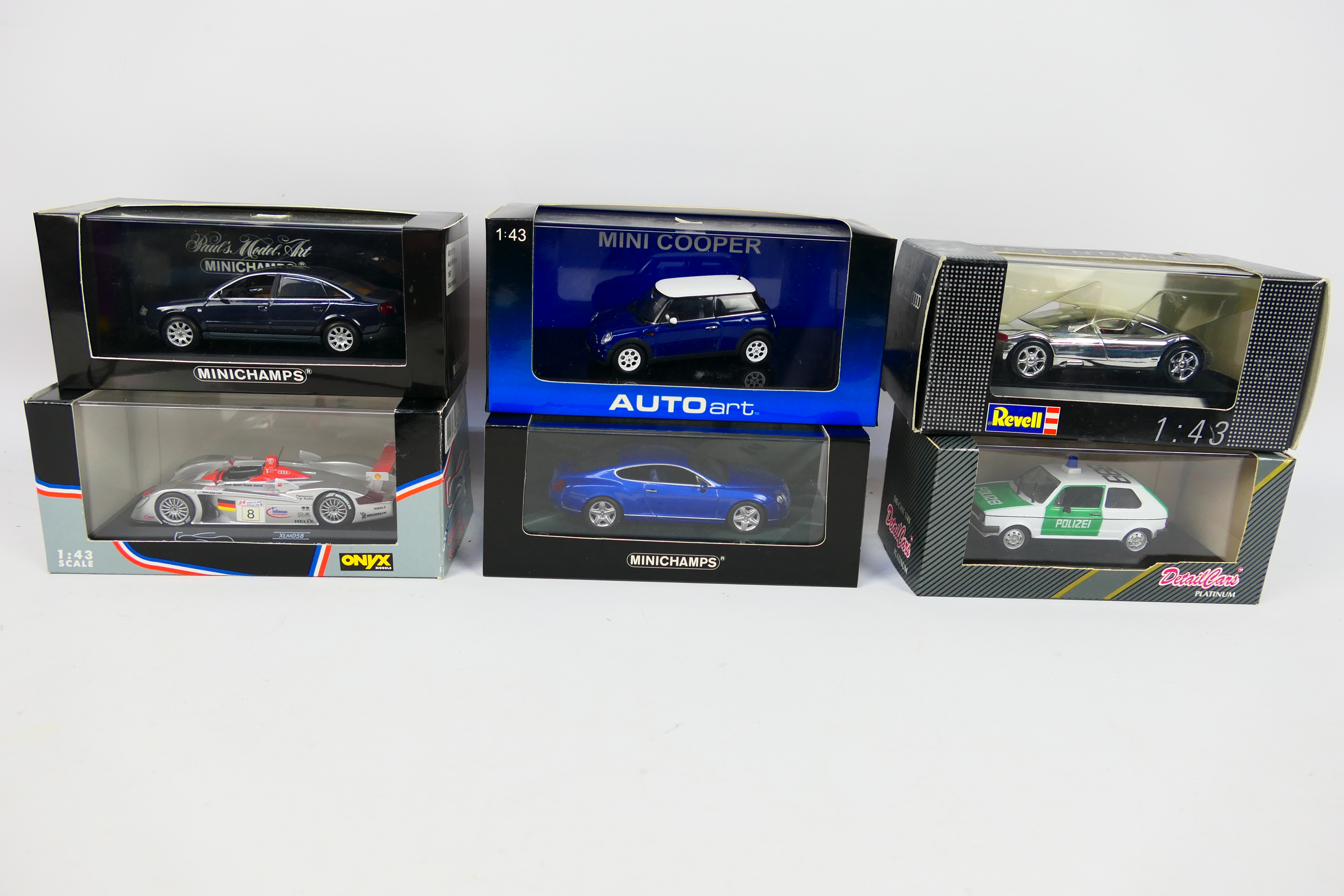 Minichamps - AutoArt - Revell - Detail Cars - Six boxed diecast 1:43 scale model vehicles.