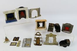 Doll Furniture - A collection of vintage dolls house accessories including fire places,