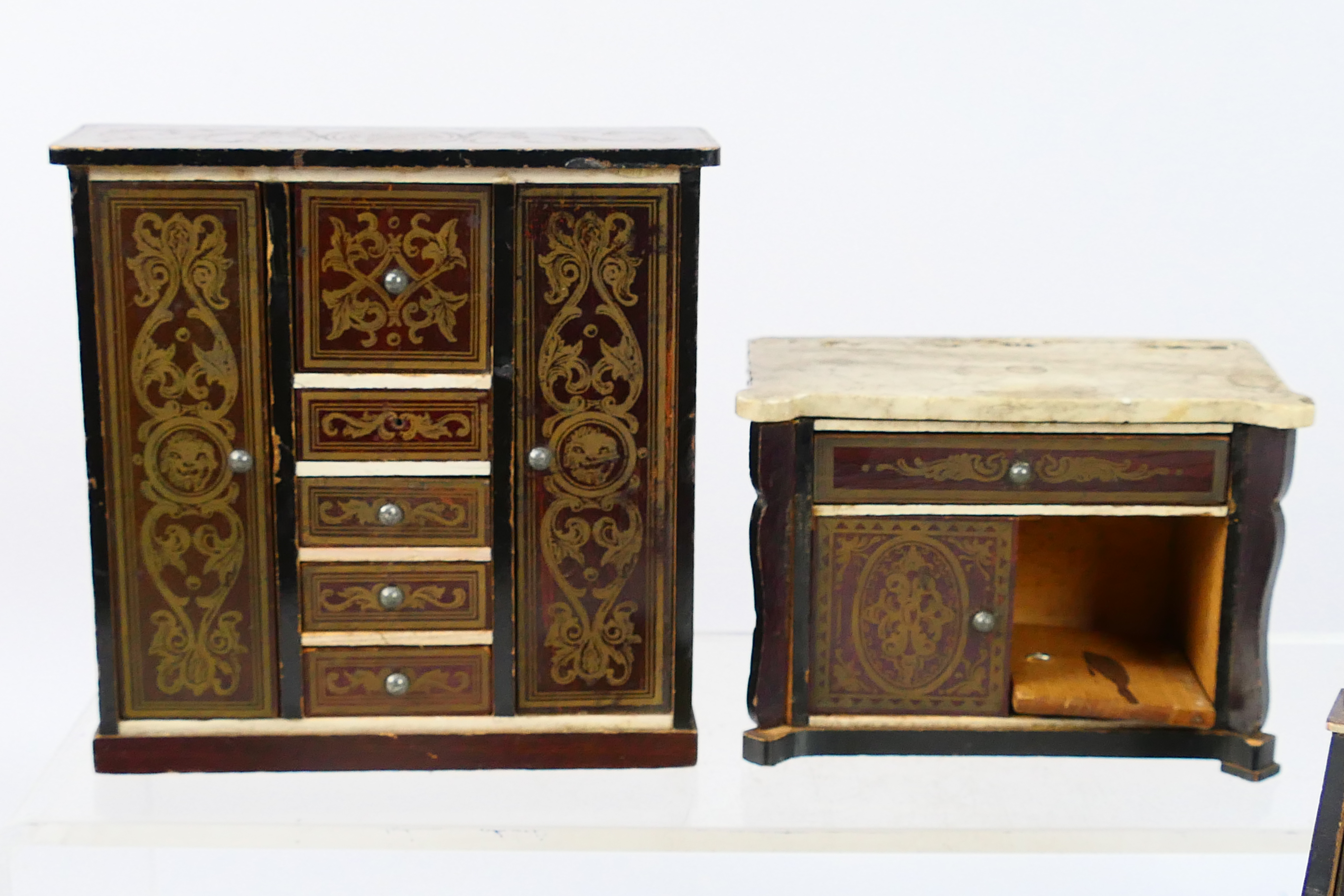 Doll Furniture - A collection of vintage wooden dolls house furniture including cabinets , - Image 4 of 7