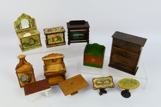 Doll Furniture - A collection of vintage dolls house furniture including a chest of 4 x drawers,