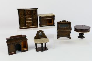 Doll Furniture - A collection of vintage wooden dolls house furniture including cabinets ,