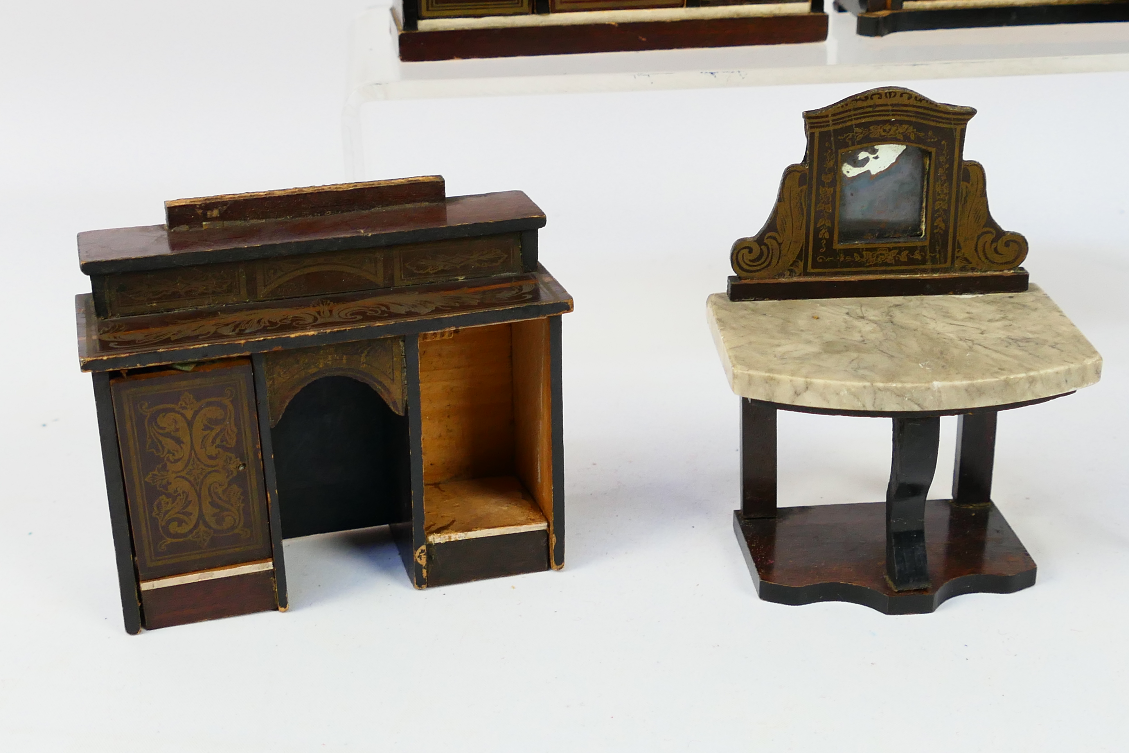 Doll Furniture - A collection of vintage wooden dolls house furniture including cabinets , - Image 3 of 7