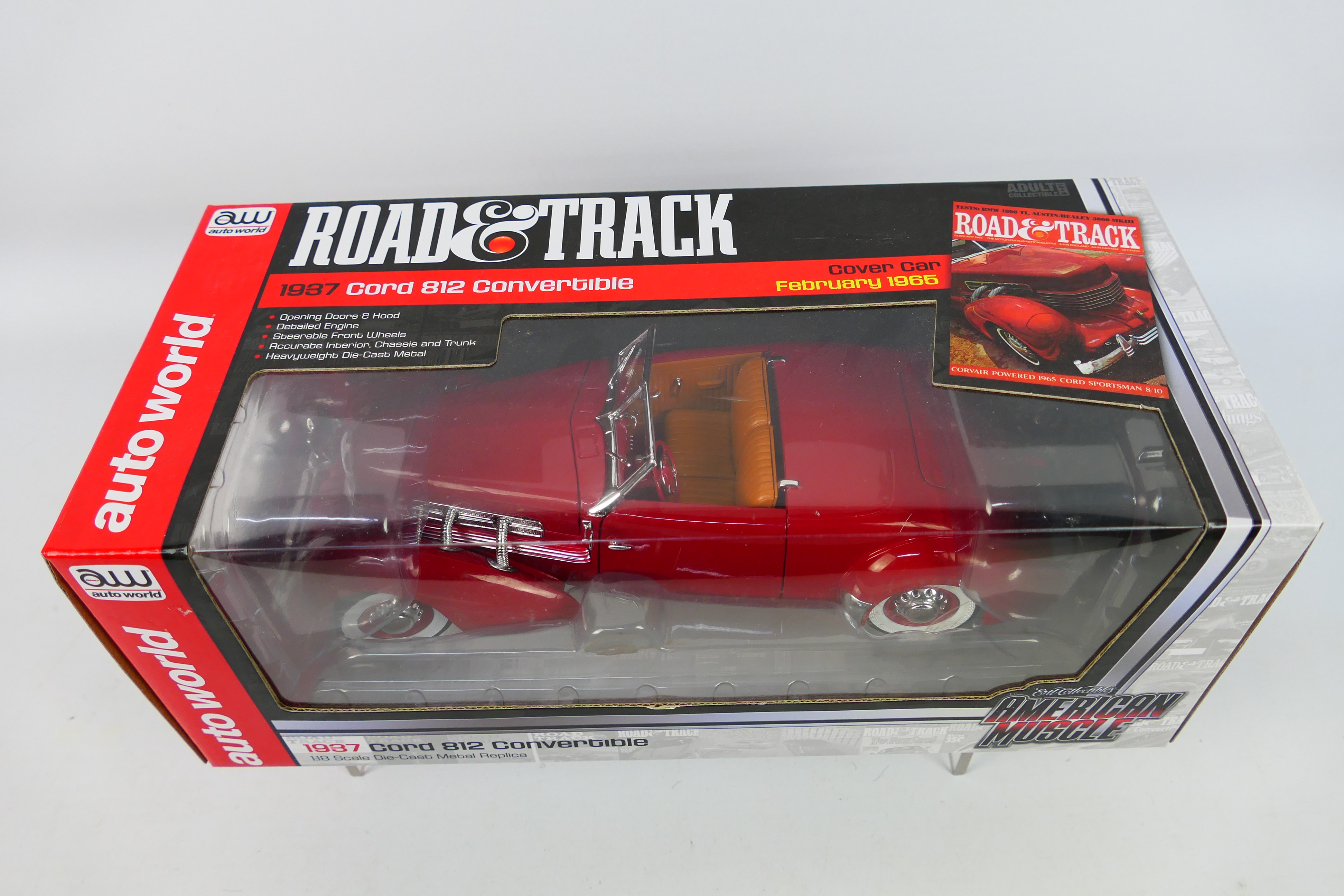 Auto World - A boxed 1:18 scale Auto World #AMM1014/06 'Road & Track' 1937 Cord 812 Convertible. - Image 2 of 2