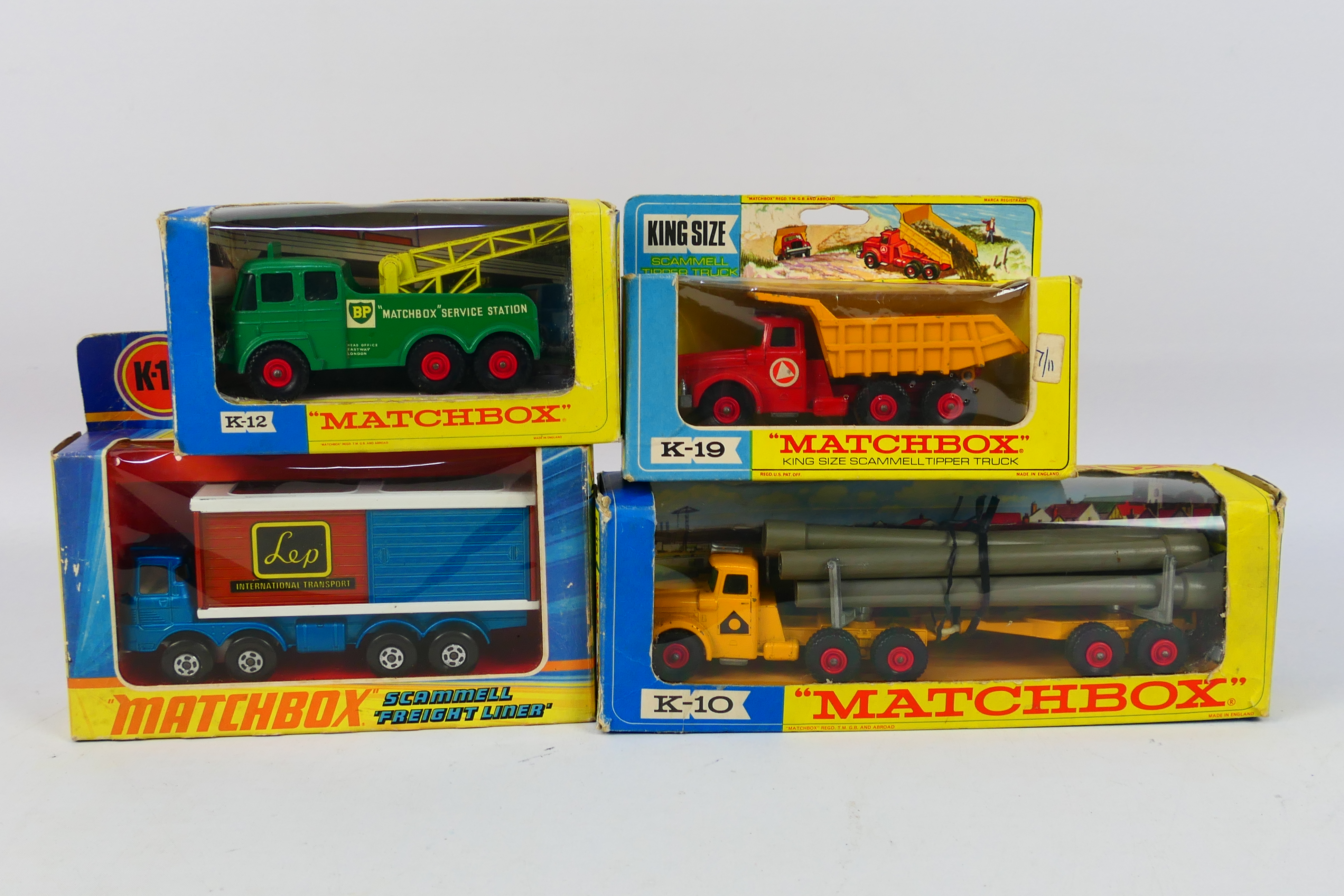 Matchbox - 4 x boxed King Size / Super King models, Scammell tipper truck # K-19,
