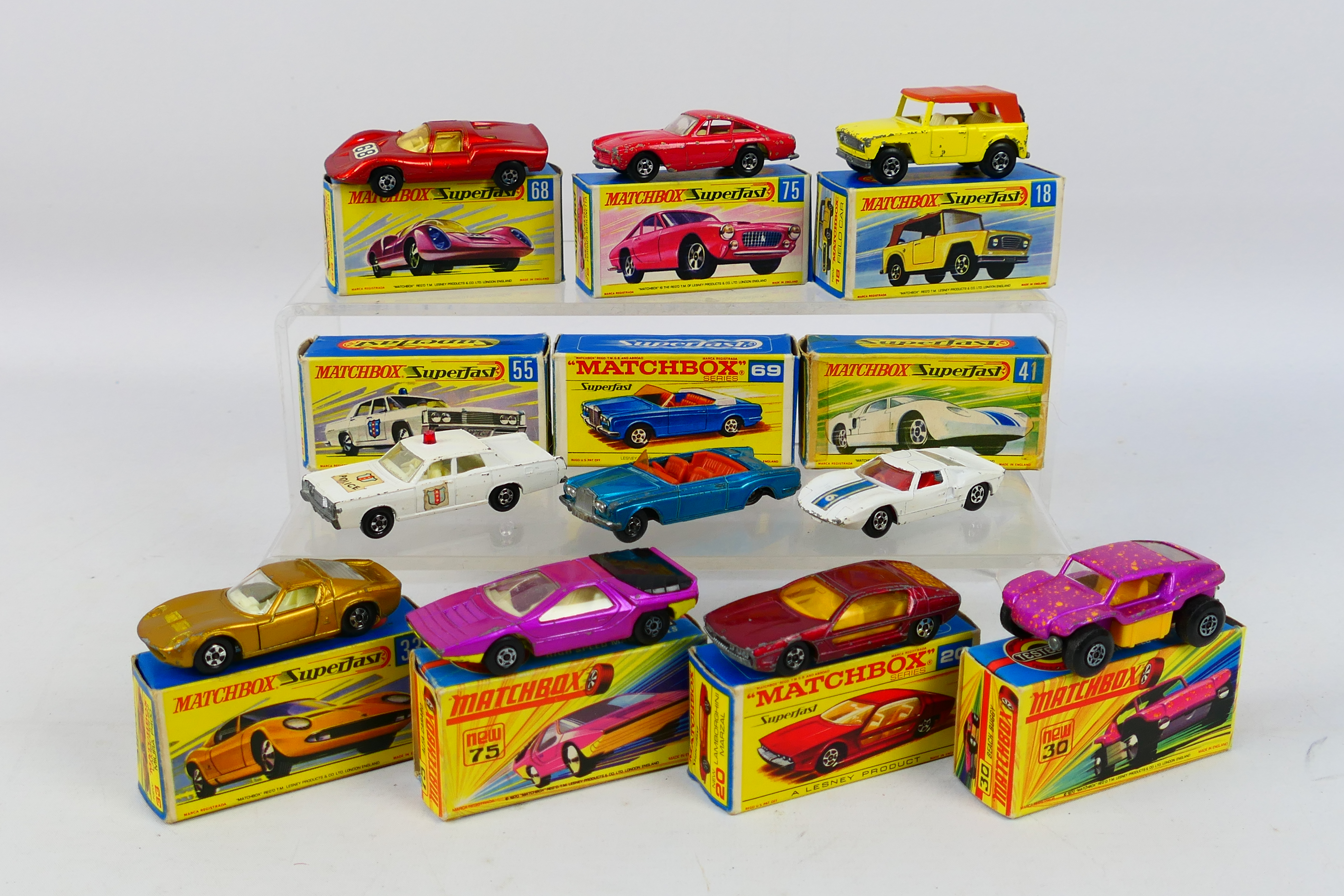 Matchbox - Superfast - 10 x boxed models including, Lamborghini Miura # 33, Ferrari Berlinetta # 75,
