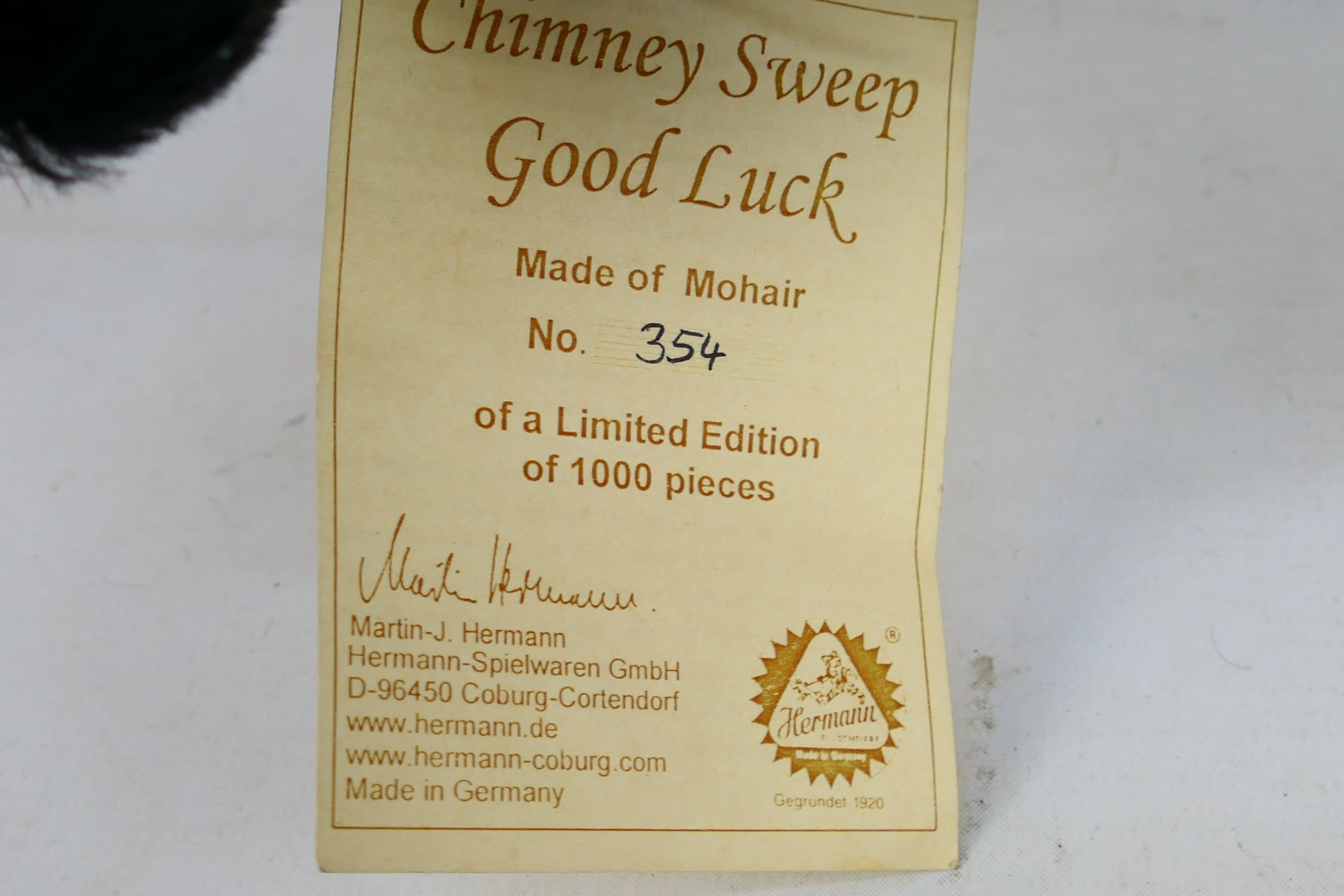Hermann Bears - A limited edition mohair Chimney Sweep Good Luck bear number 354 of only 1000 - Image 5 of 7