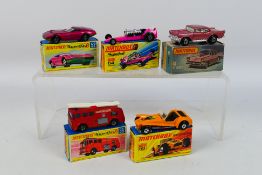 Matchbox - Superfast - 5 x boxed models, 57 Chevy # 4, Merryweather Fire Engine # 35,