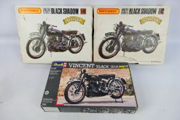 Matchbox - Revell - 3 x boxed Vincent Black Shadow motorcycle model kits in 1:12 scale,
