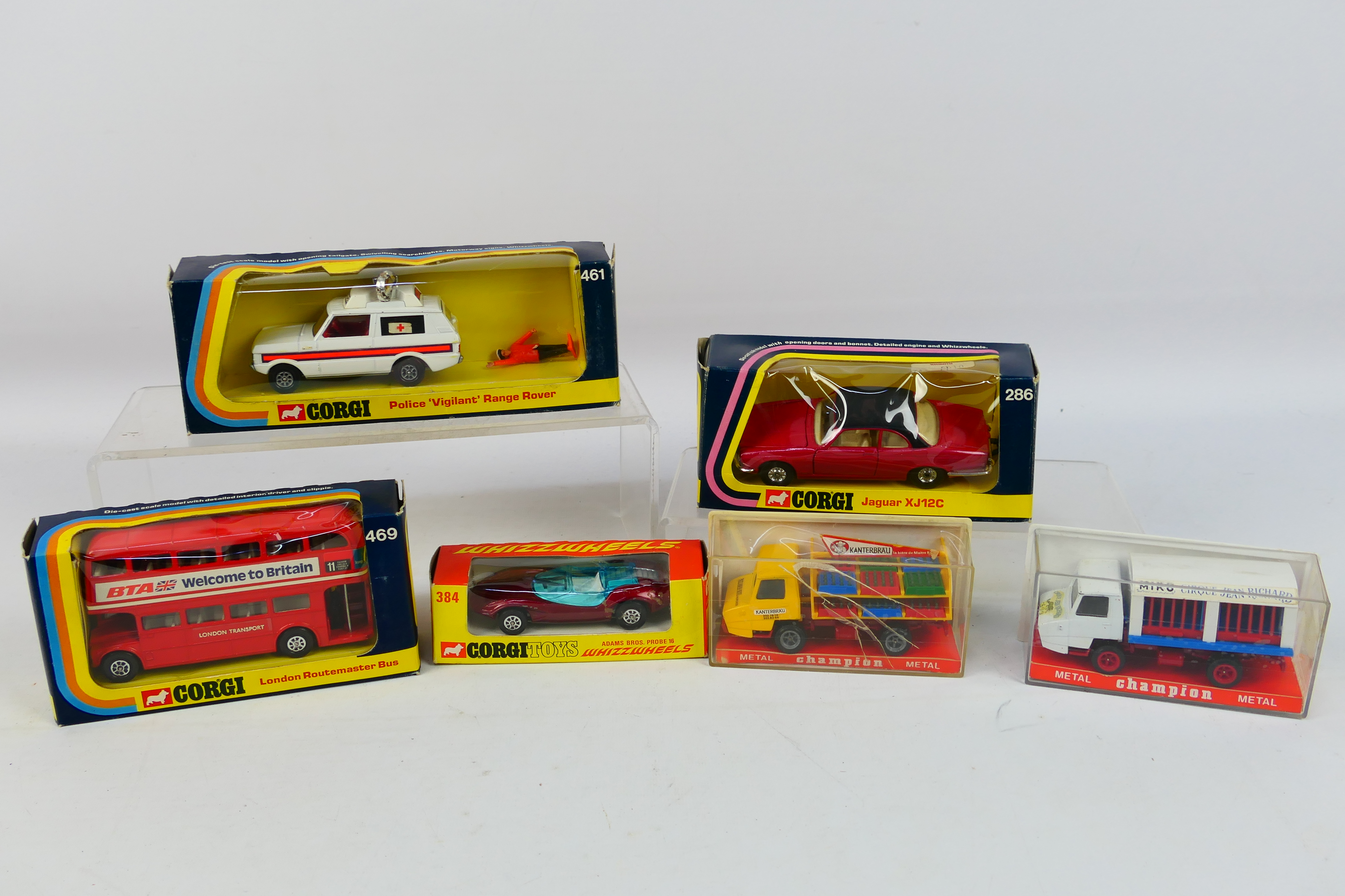 Corgi - Champion - 6 x boxed vehicles including Police Range Rover # 461, Jaguar XJ12C # 286,