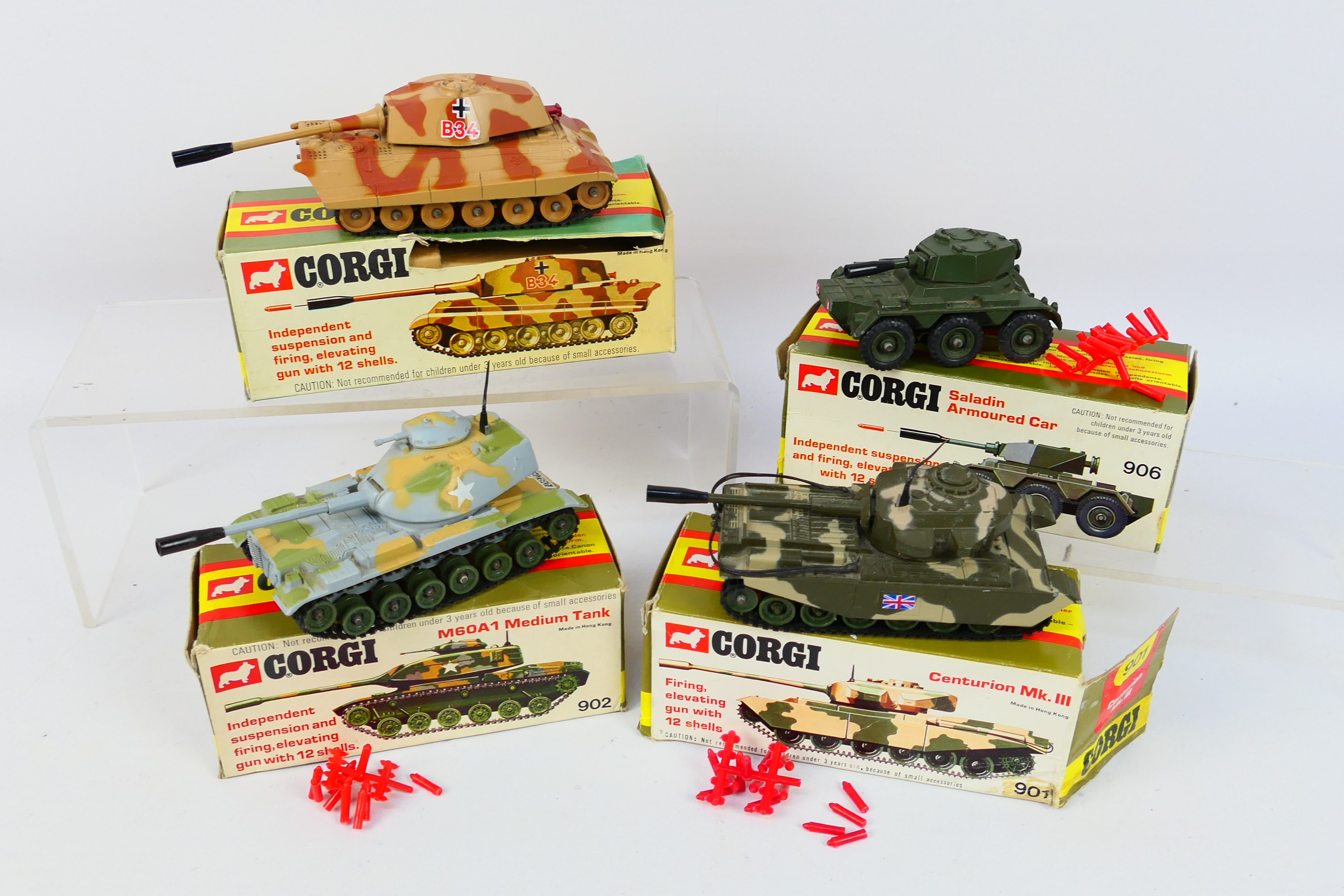 Corgi - 4 x boxed military models, Centurion MkIII # 901, M60A1 medium tank # 902,