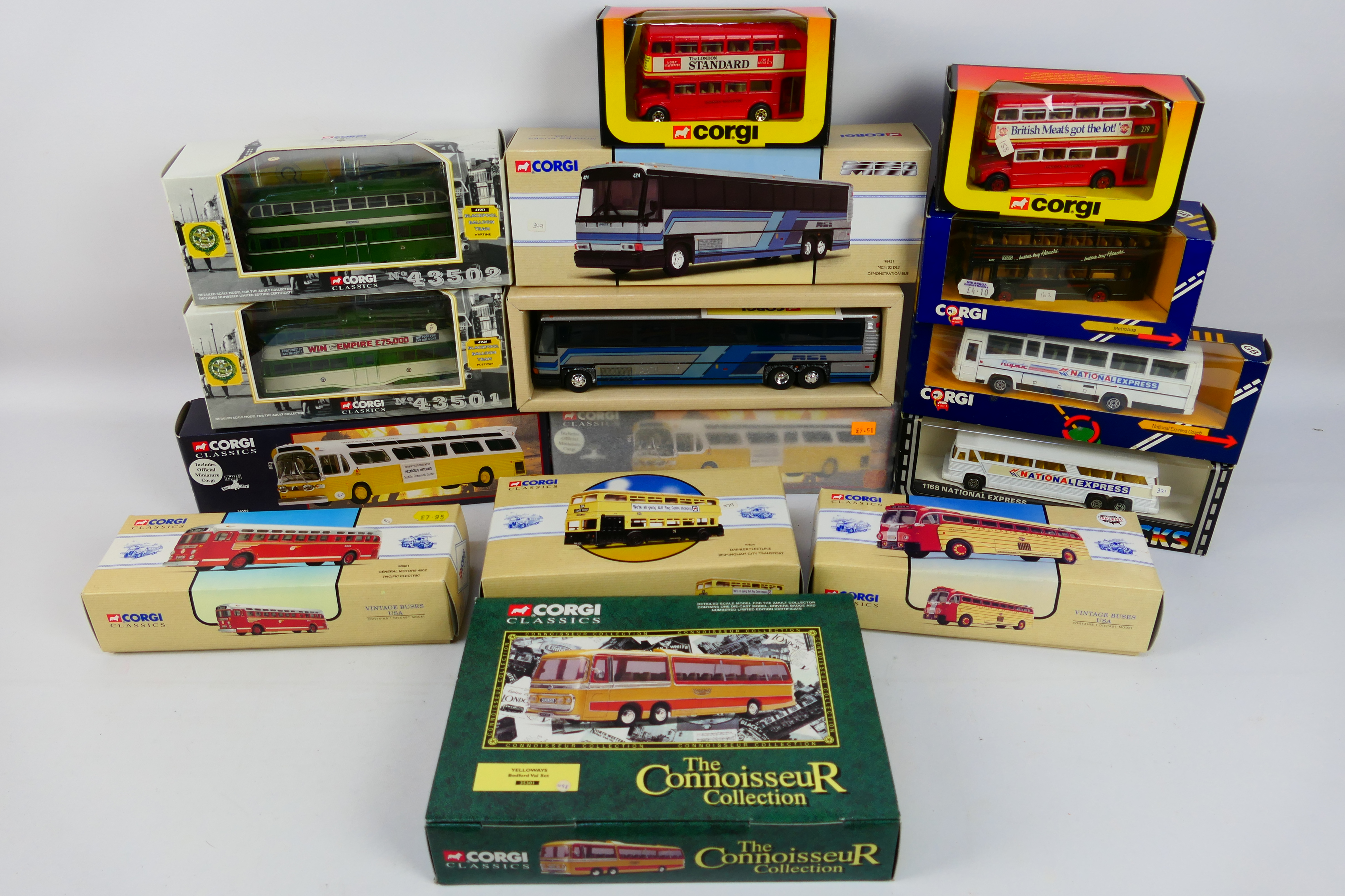 Corgi Classics - Corgi - A fleet of 14 boxed diecast model buses and trams in several scales from