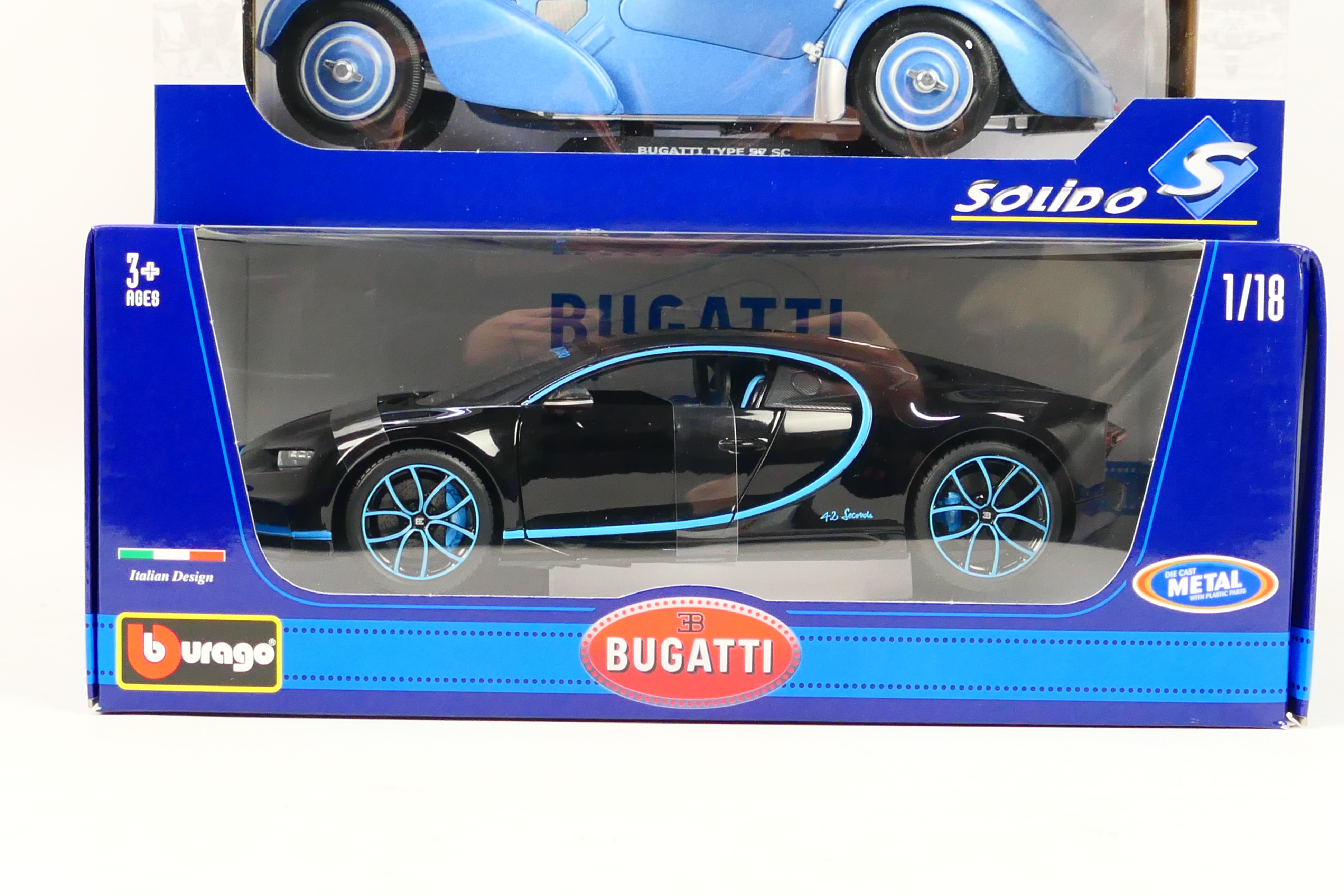 Solido - Bburago - Two boxed diecast 1:18 scale Bugatti model cars. - Image 3 of 3