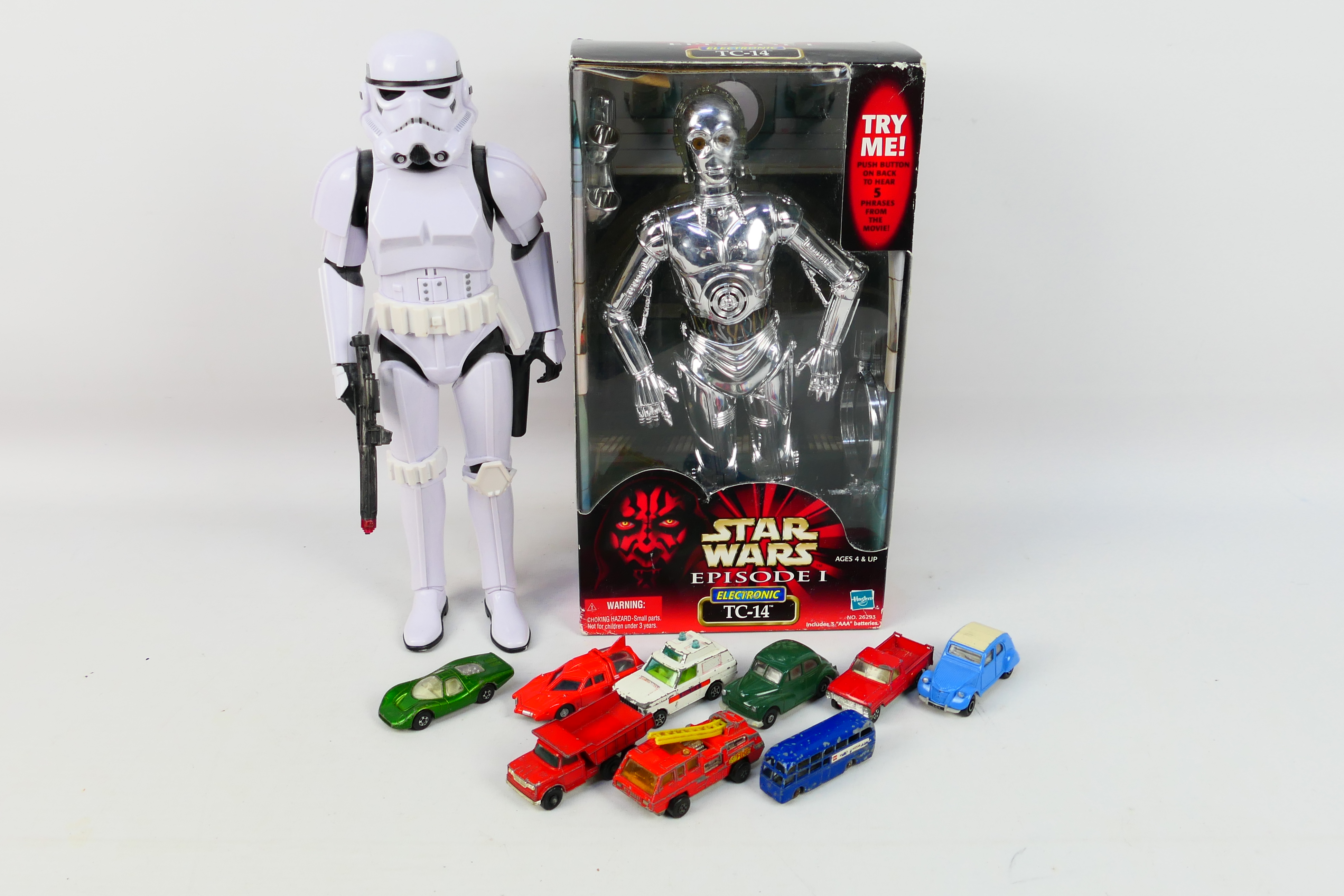 Hasbro - Star Wars - Corgi - Matchbox - A boxed 12" electronic TC-14 Silver Protocol Droid and an