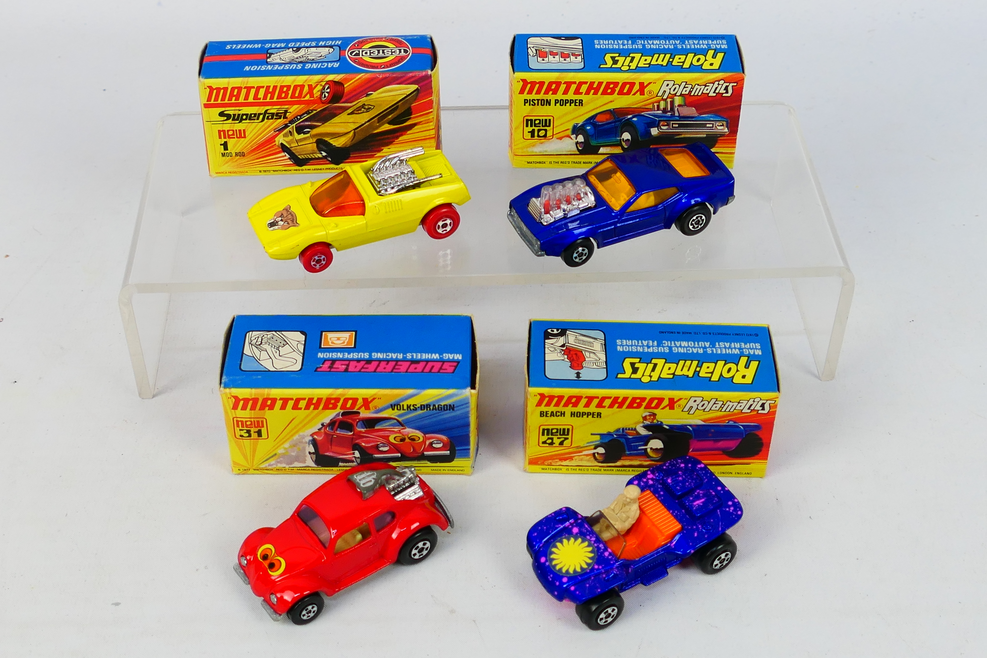 Matchbox - Superfast - 4 x boxed models, Rolamatics Piston Popper # 10,