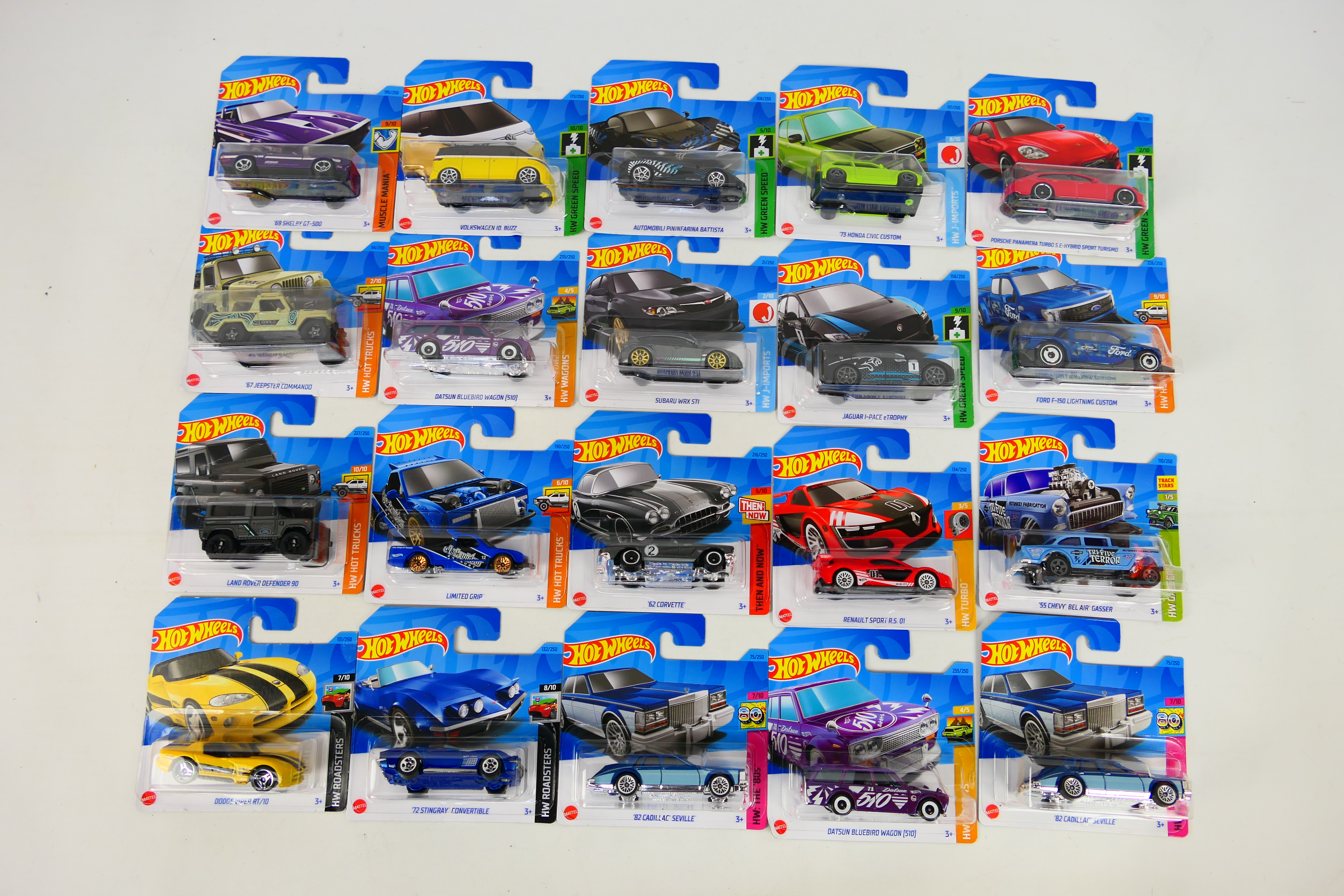 Mattel - HotWheels - A collection of 20 HotWheels vehicles from the 2022 range including '55 Chevy