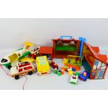 Fisher Price - A collection of vintage Fisher Price including a house, airplane, bus,