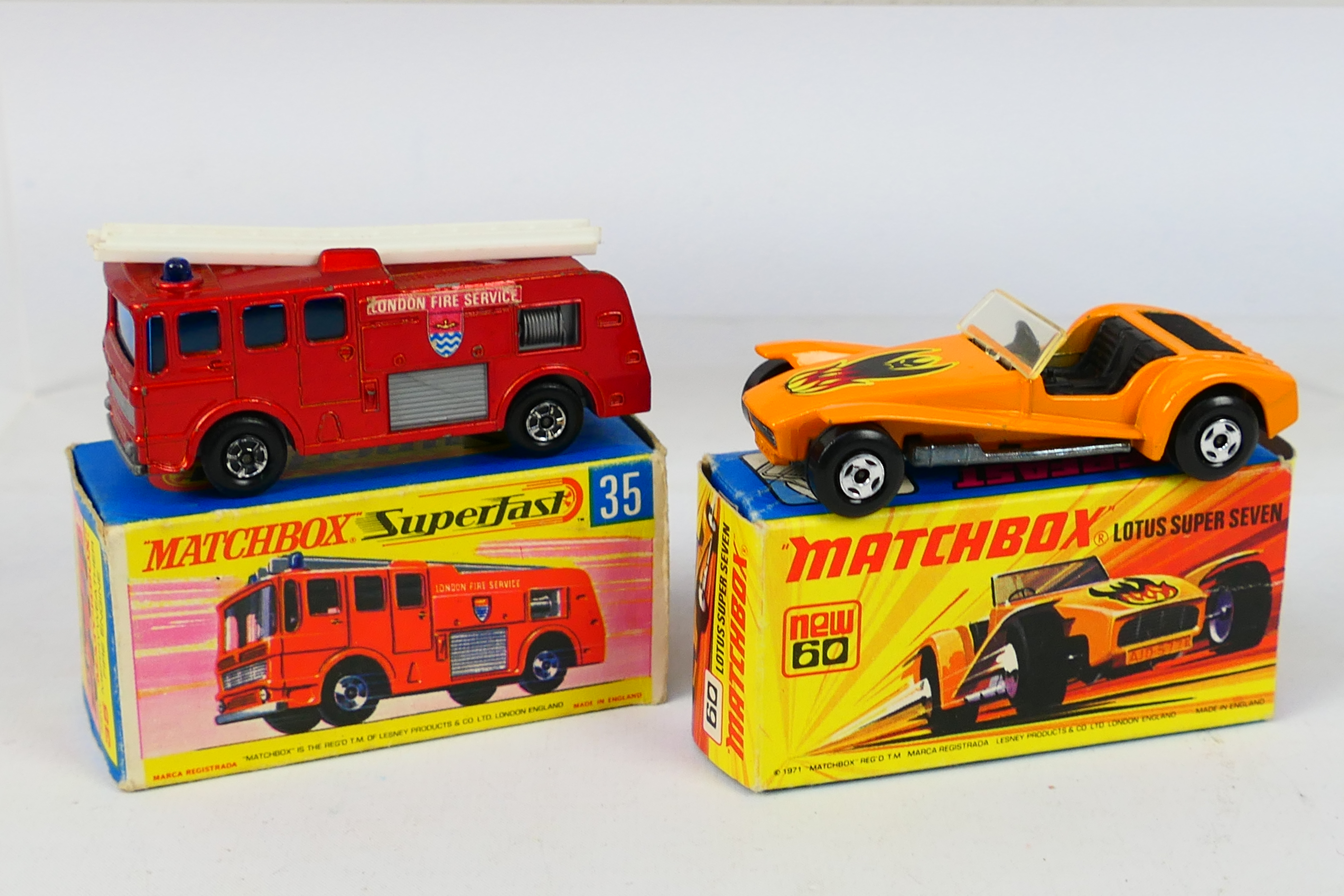 Matchbox - Superfast - 5 x boxed models, 57 Chevy # 4, Merryweather Fire Engine # 35, - Image 2 of 6