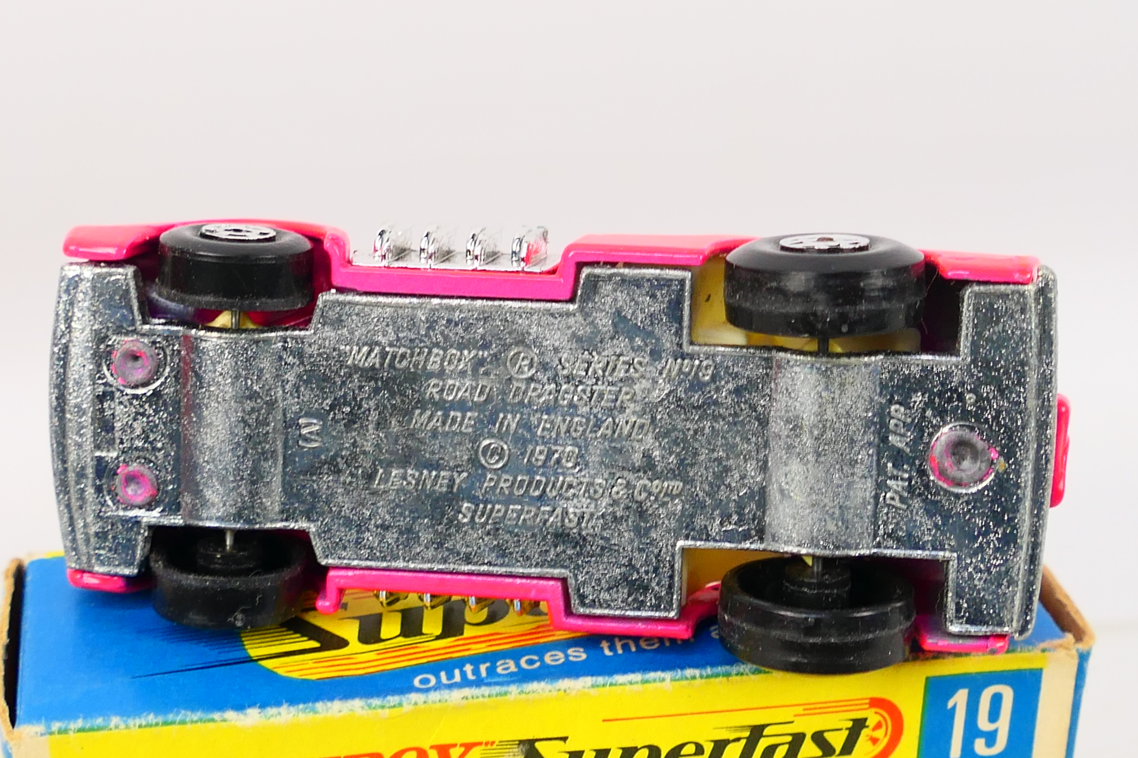 Matchbox - Superfast - A boxed Road Dragster # 19 in the rarer fluorescent pinky red finish. - Image 4 of 4