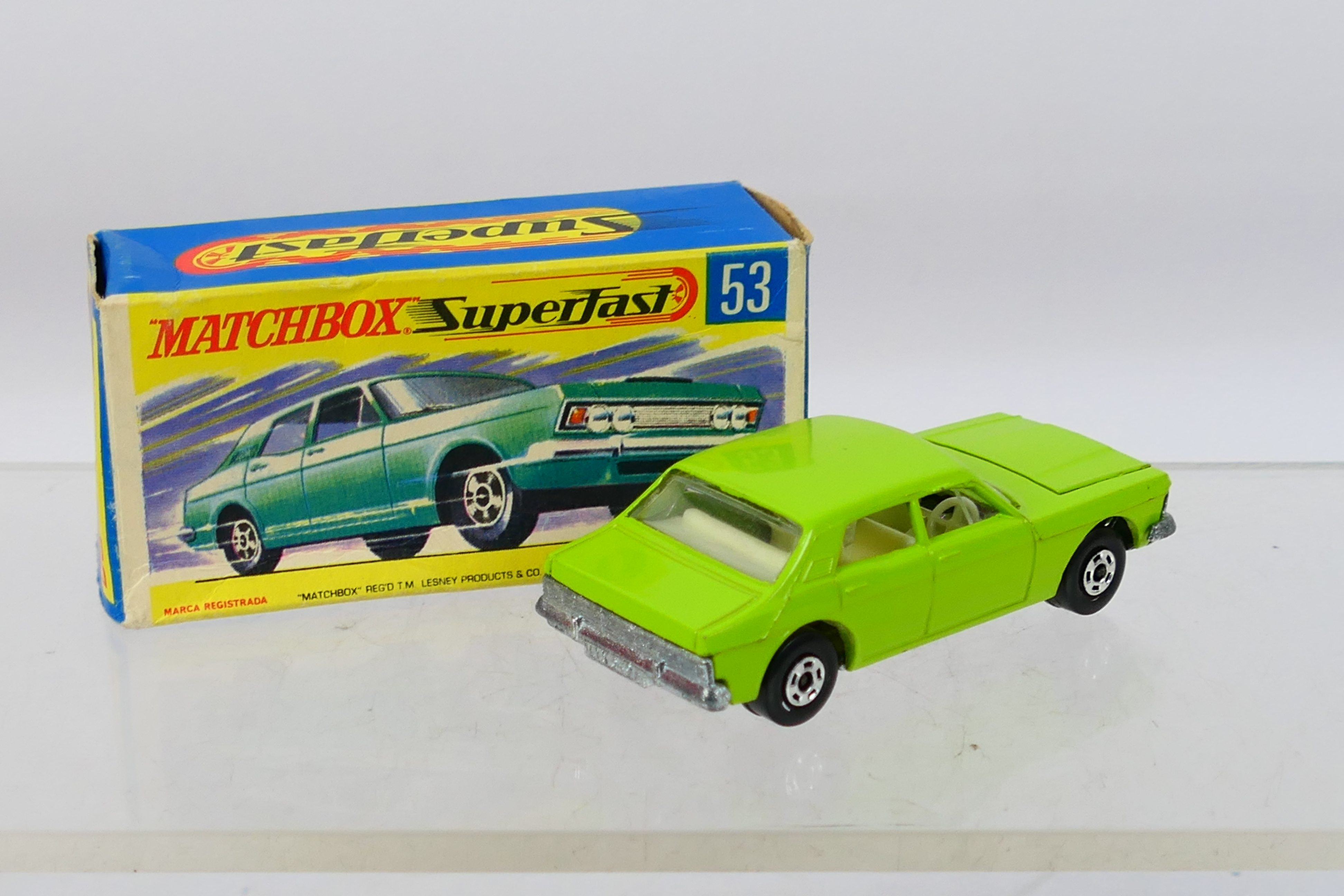 Matchbox - Superfast - A rare boxed Ford Zodiac in lime green with wide wheels # 53. - Image 2 of 5