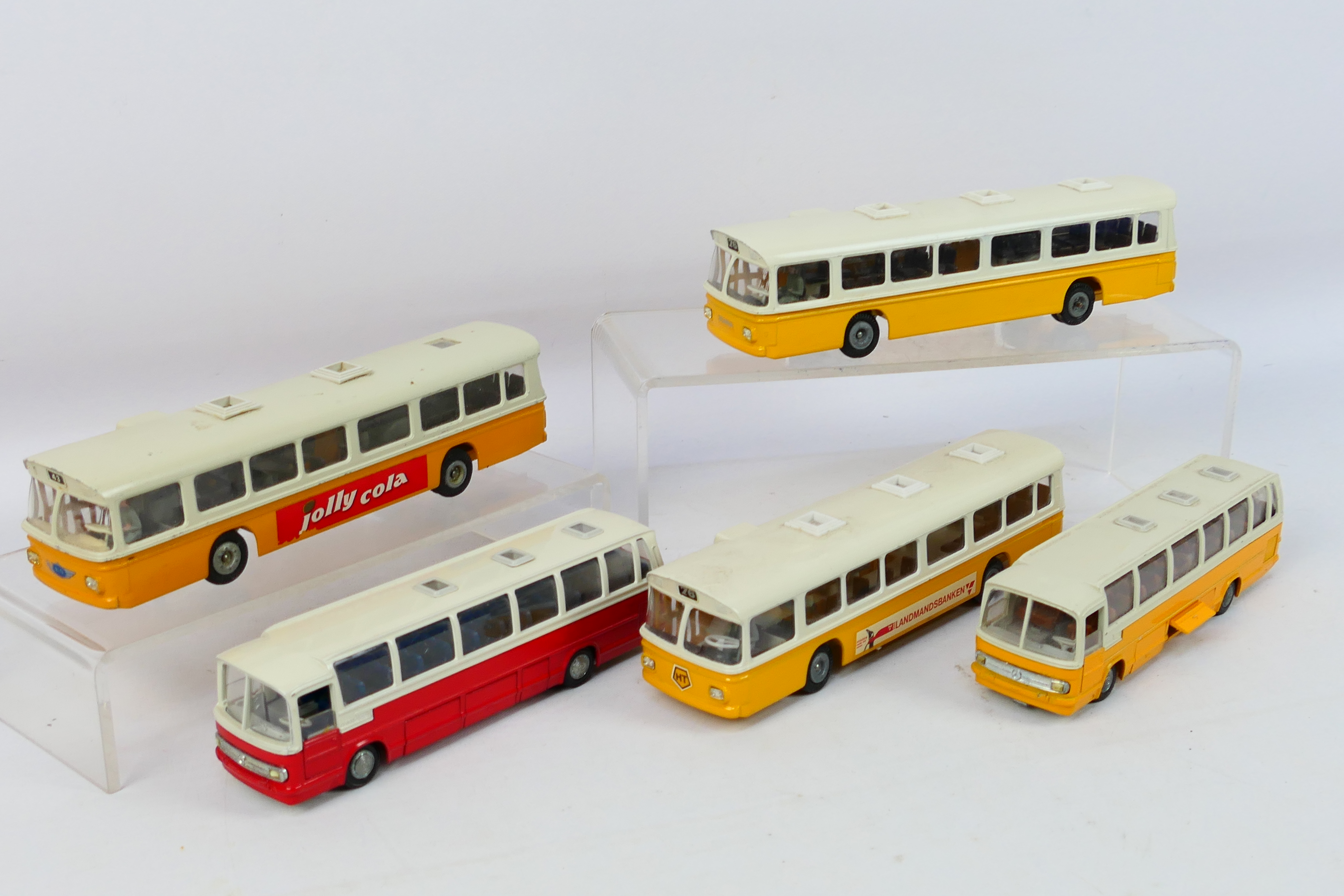 Tekno - Five unboxed diecast 1:50 scale model buses from Tekno.