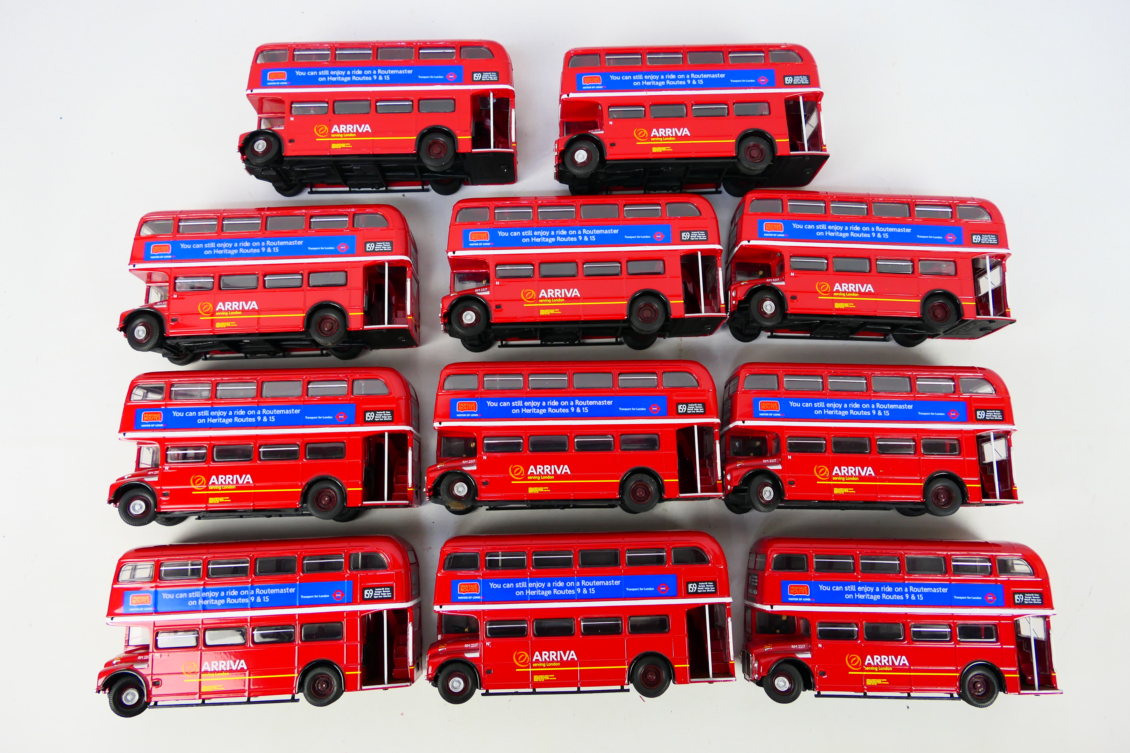 Corgi - A fleet of 11 unboxed Corgi CC25907 AEC Routemaster 1:50 scale double deck buses.