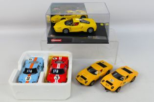 Scalextric - Carrear Four unboxed Scalextric slot cars with a boxed Carrera #25703 Ferrari Enzo
