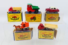 Matchbox - 5 x boxed models, Muir Hill Dumper # 2, Horse Drawn Milk Float # 7, Scammell Scarab # 10,