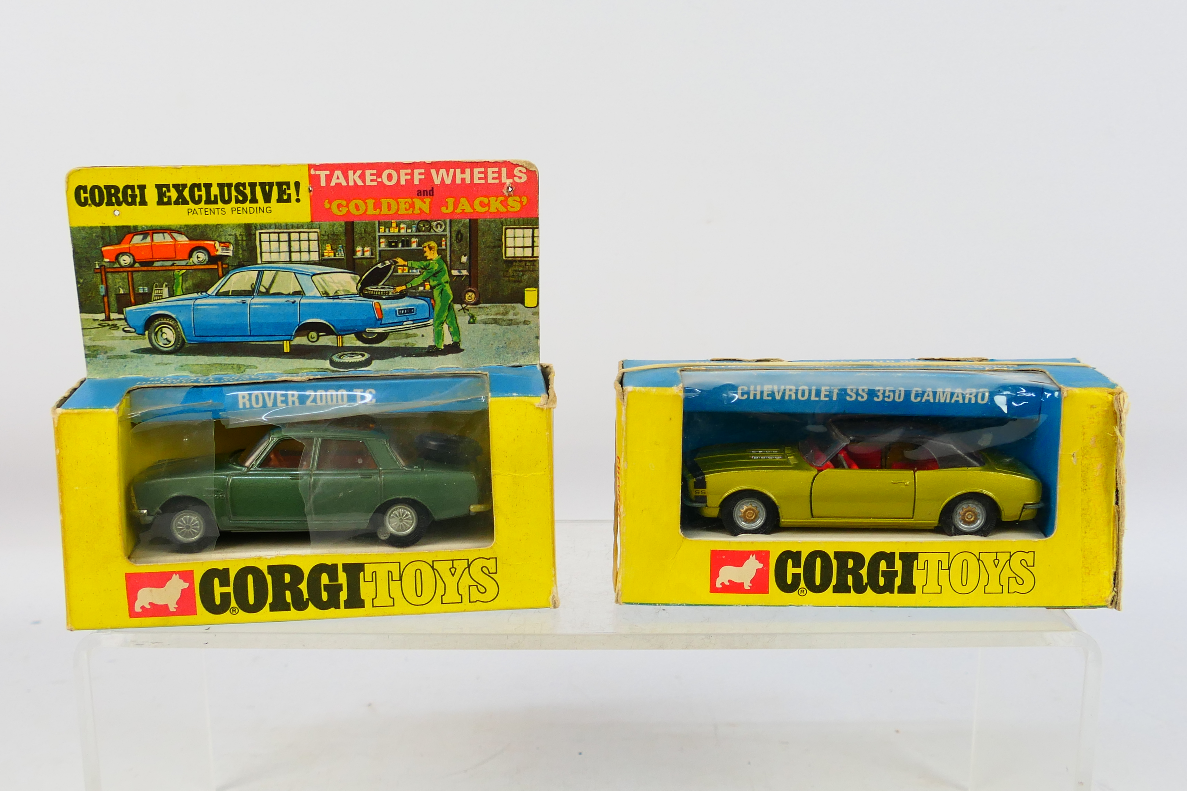 Corgi - Golden Jacks - 2 x boxed models Rover 2000 TC # 275 and Chevrolet Camaro SS # 338.