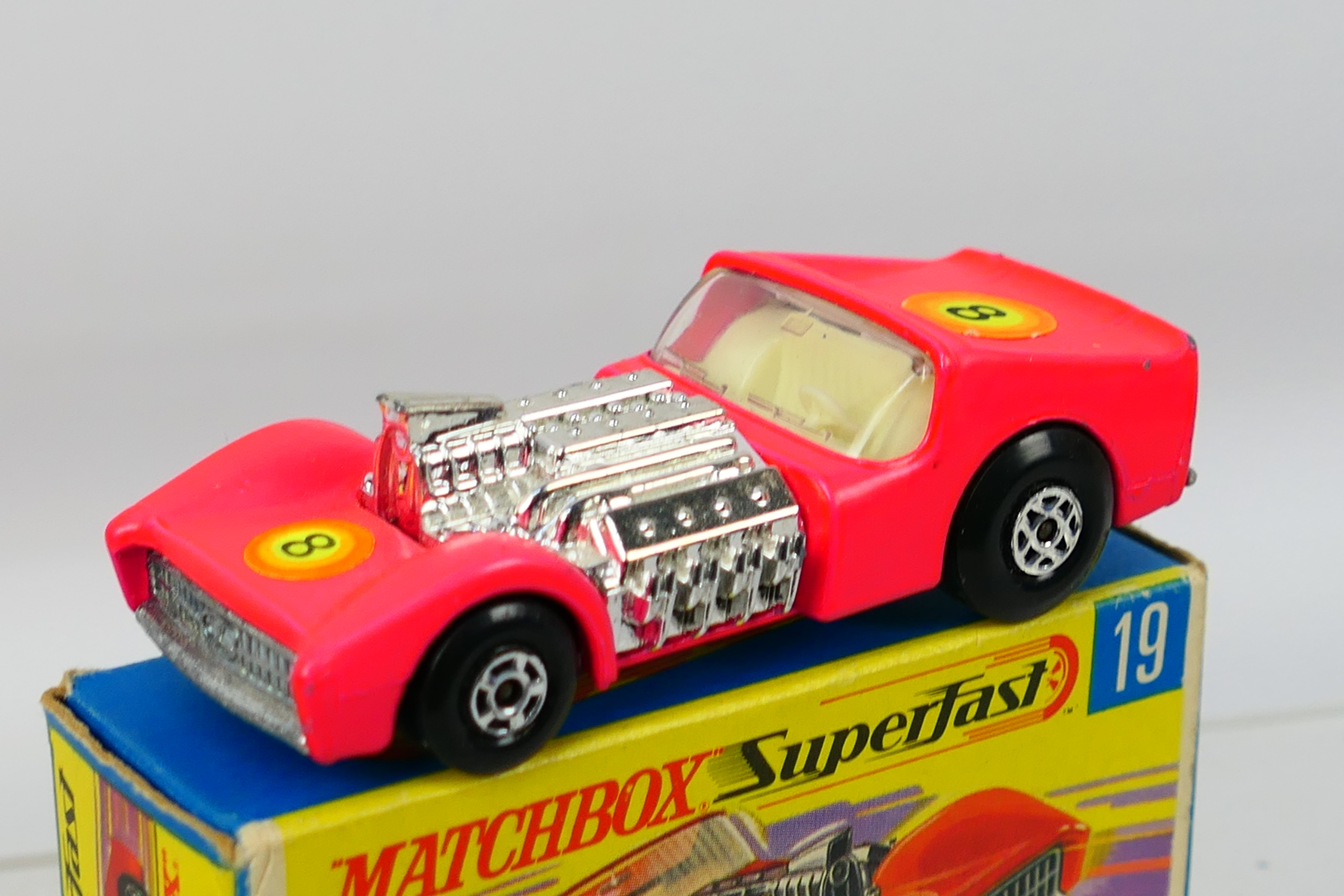 Matchbox - Superfast - A boxed Road Dragster # 19 in the rarer fluorescent pinky red finish. - Image 2 of 4