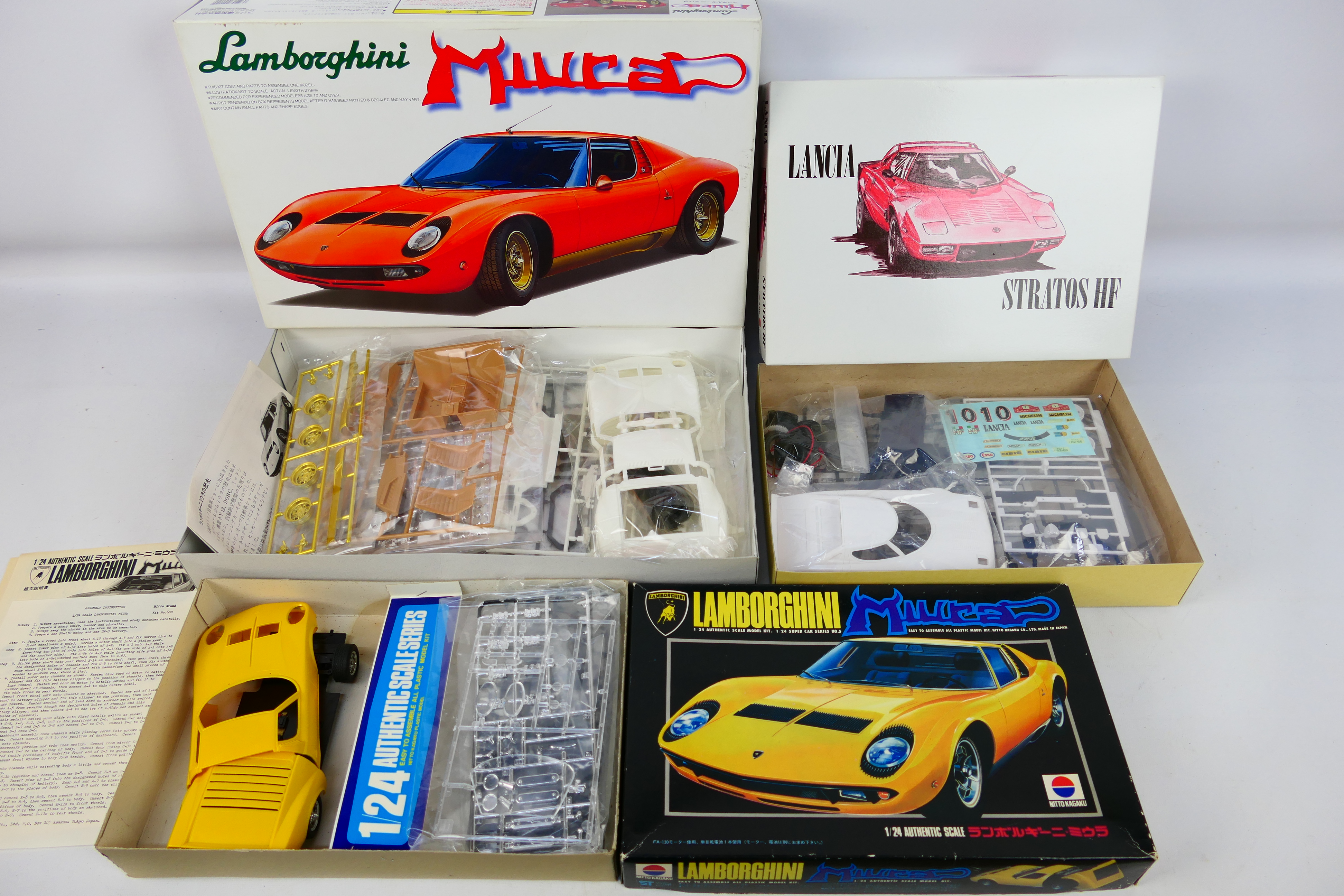 Crown - Fujimi - Nitto Kaguku - Three boxed plastic motor car model kits.