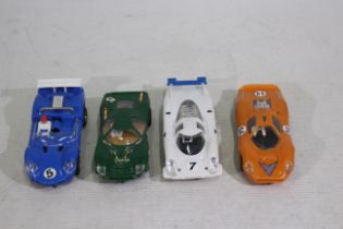 Scalextric - 4 x unboxed vintage slot cars, Porsche 917 # C.22, Mirage Ford # C.