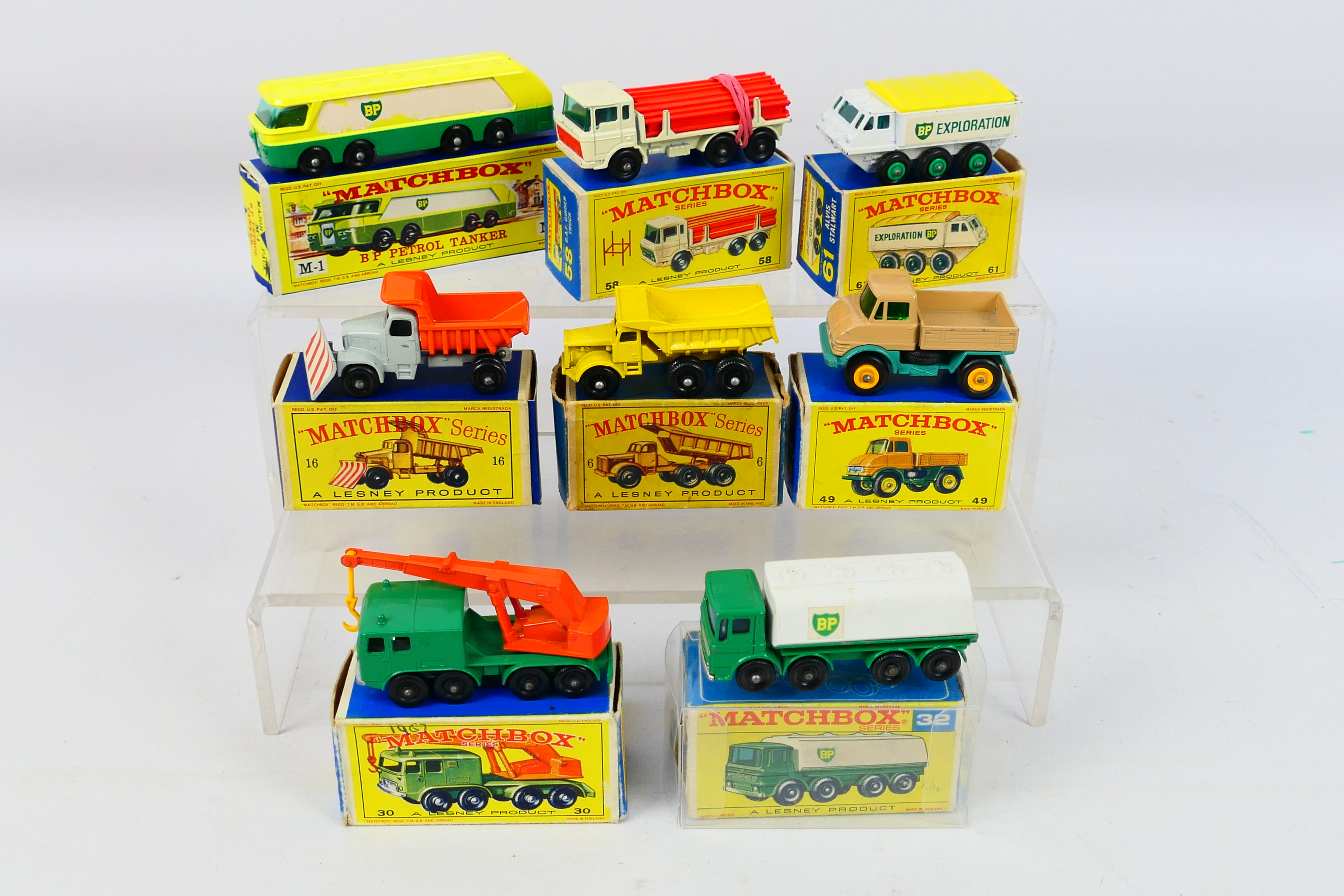 Matchbox - 8 x boxed models, BP Tanker # M-1, Euclid Quarry Truck # 6,