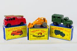 Matchbox - 3 x boxed models, Merryweather Marquis Fire Engine # 9, Weatherill Hydraulic Loader # 24,