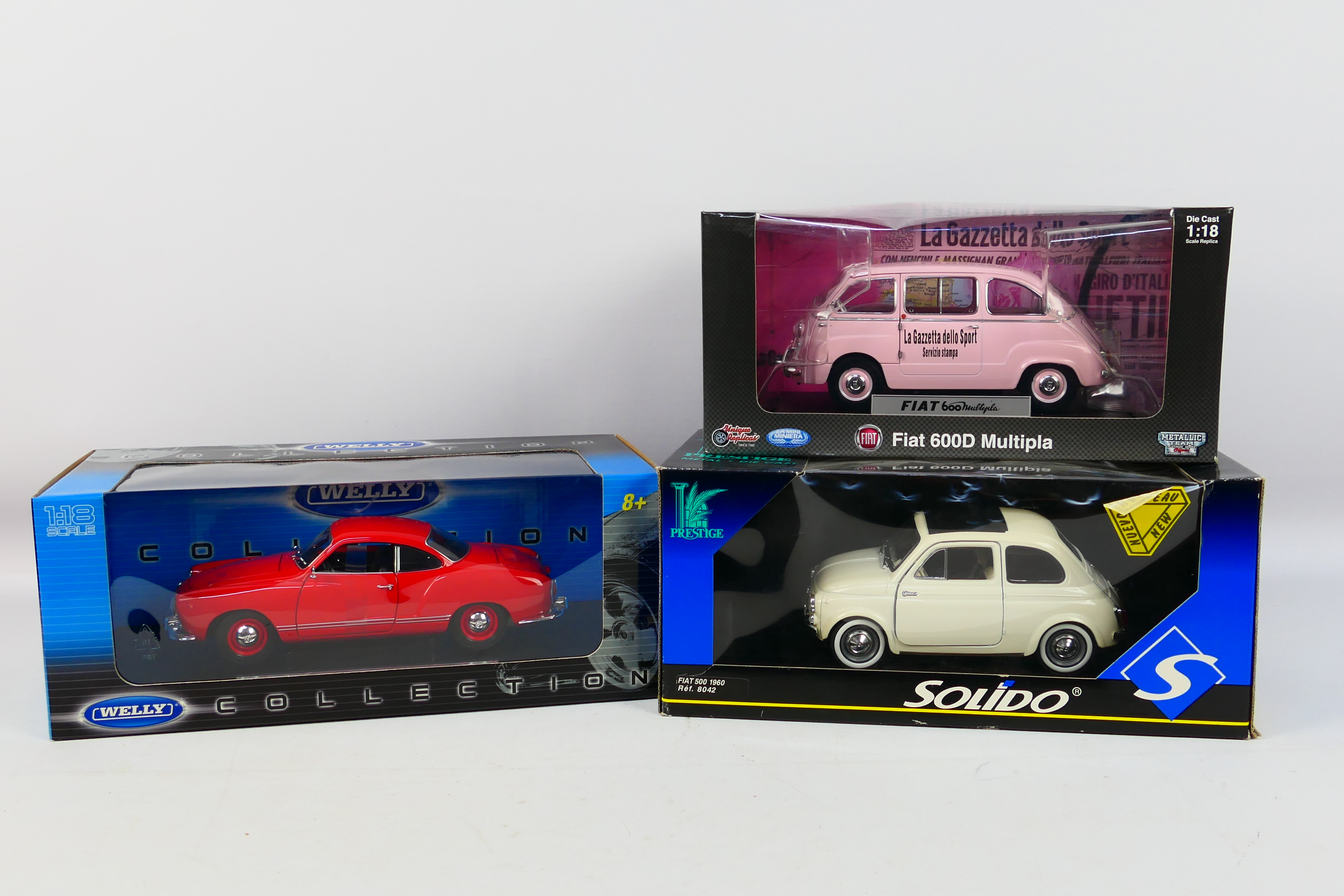 Welly - Solido - Unique Replicas - Three boxed 1:18 scale model cars.