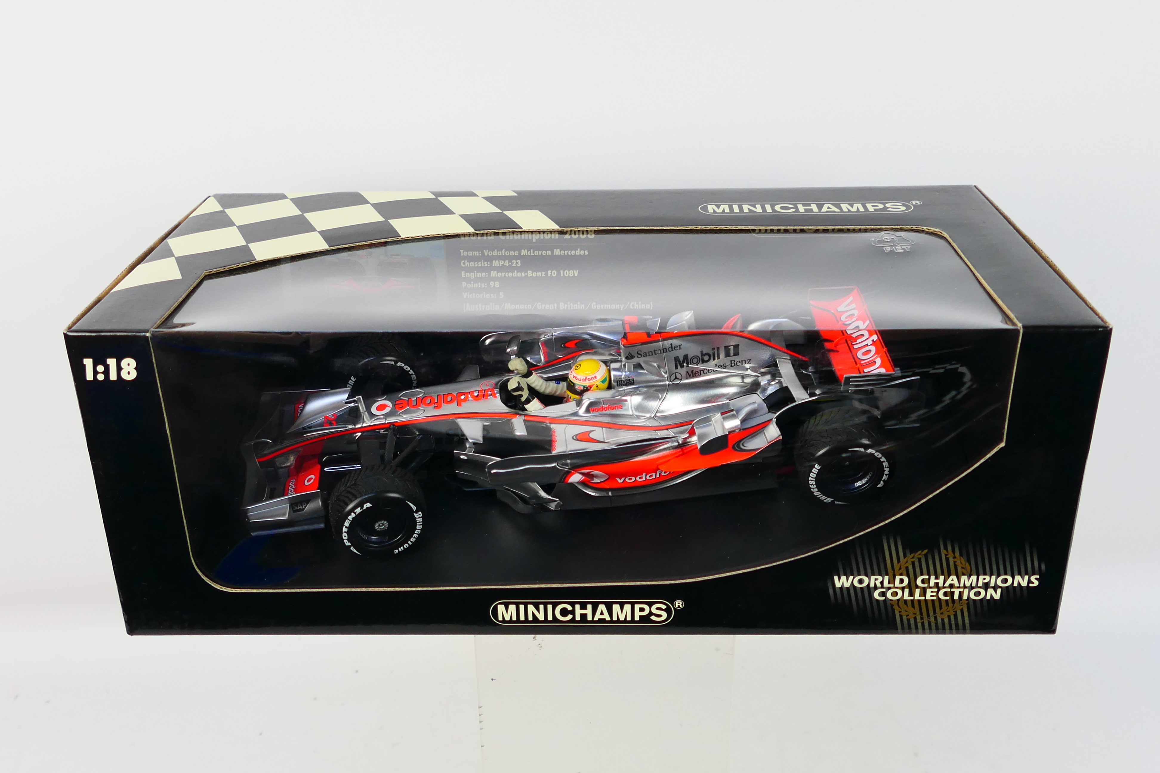 Minichamps - A boxed 1:18 scale Vodafone McLaren Mercedes MP4-23 Lewis Hamilton World Champion 2008 - Image 3 of 3