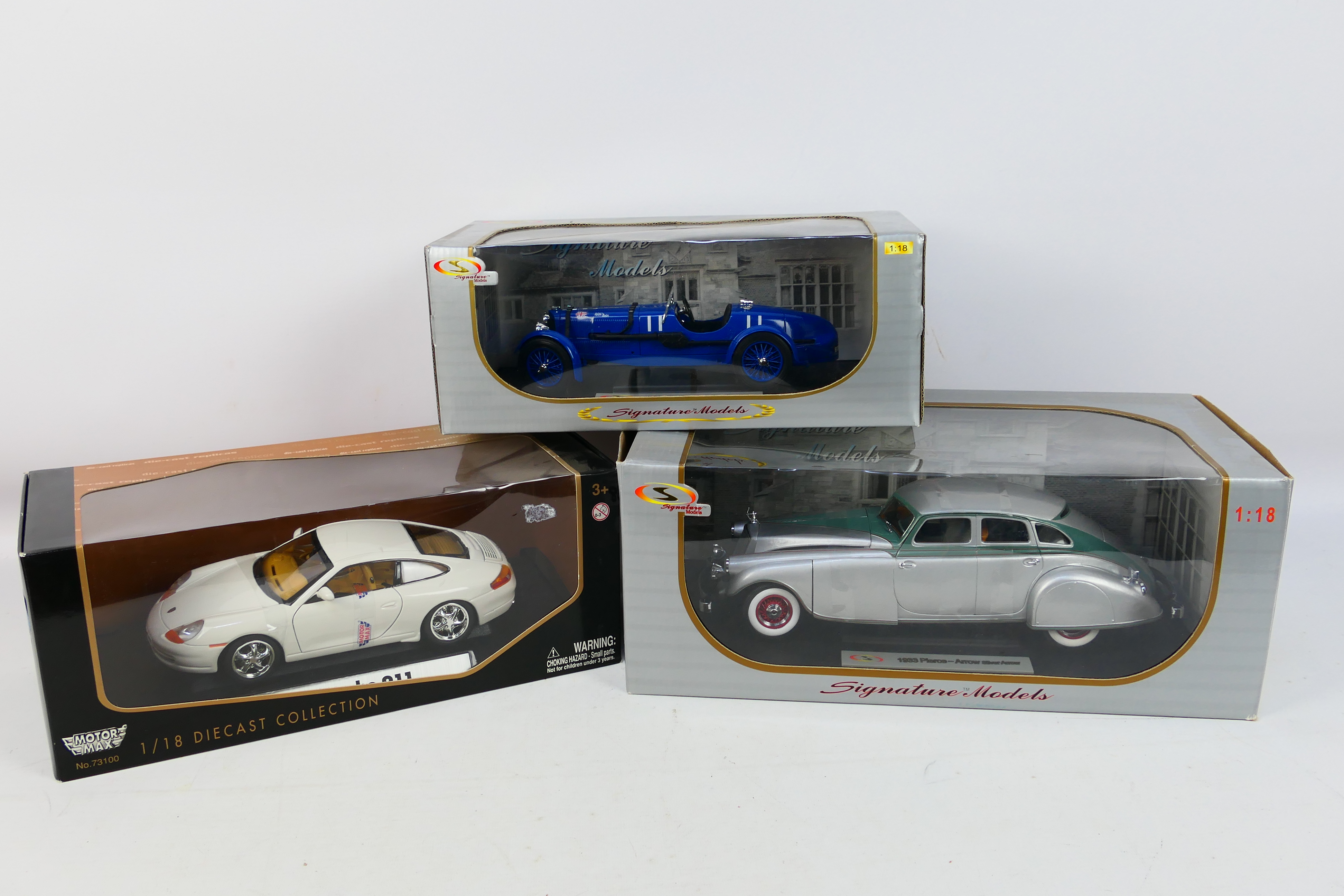 Signature Models - Motor Max - Three boxed 1:18 scale diecast model vehicles.