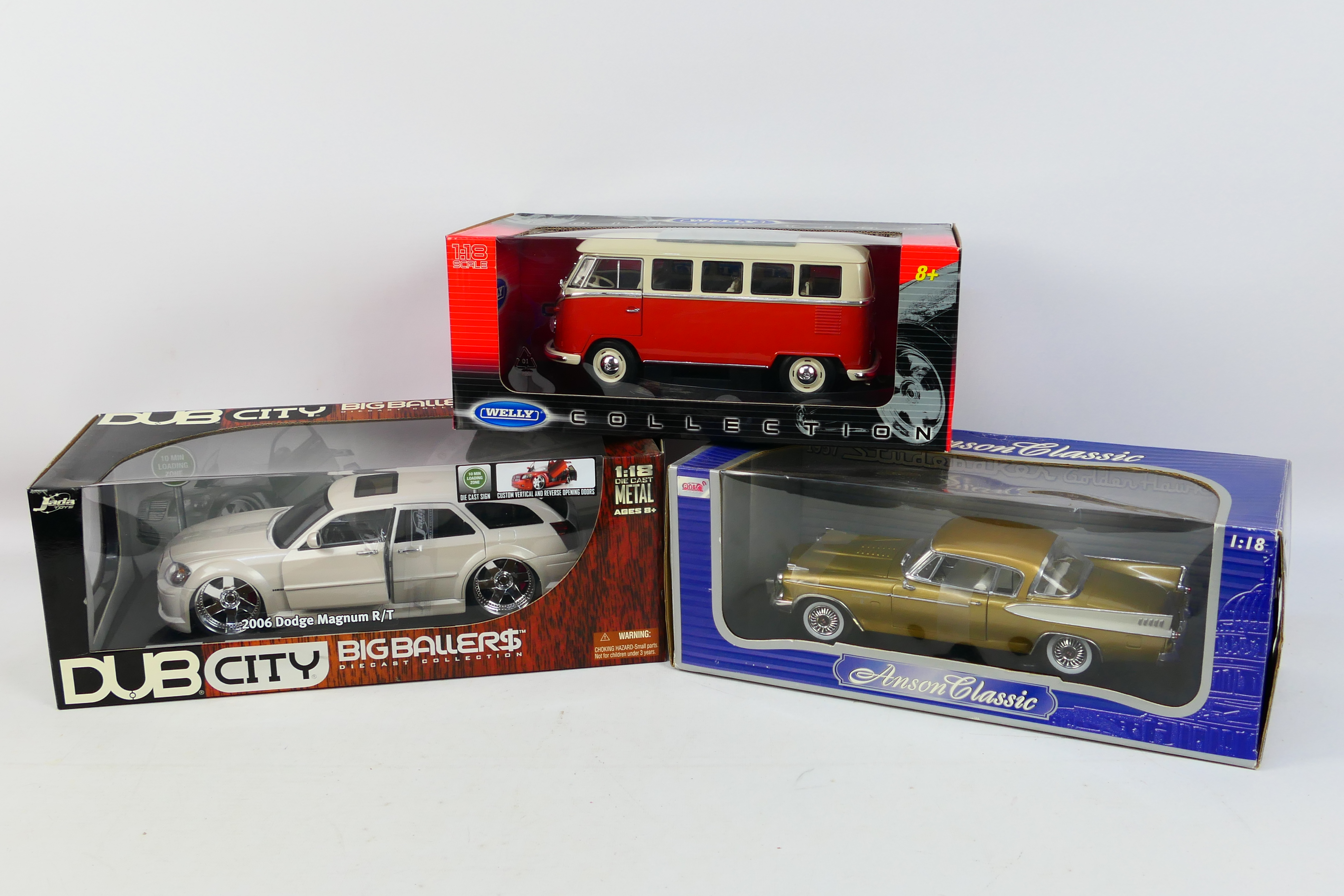 Anson - Jada - Welly - Three boxed 1:18 scale diecast model vehicles.