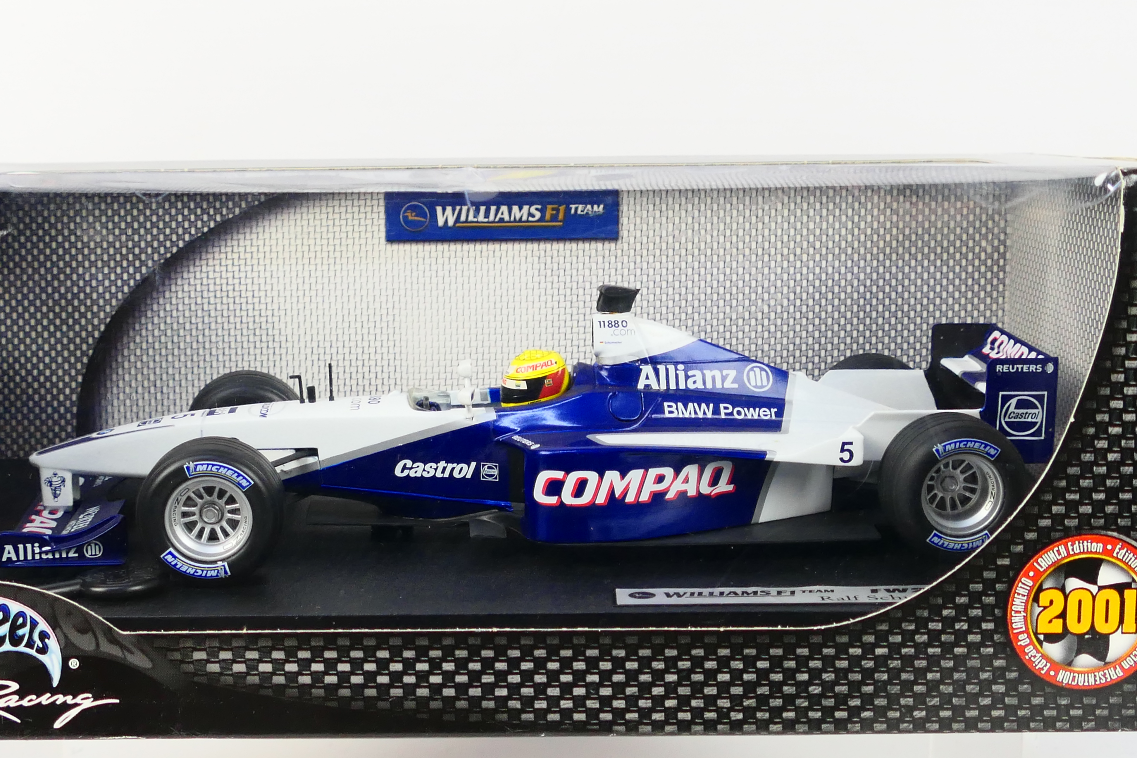 Hot Wheels - A boxed 1:18 scale Williams FW23 Ralf Schumacher 2001 F1 car # 50168. - Image 2 of 3