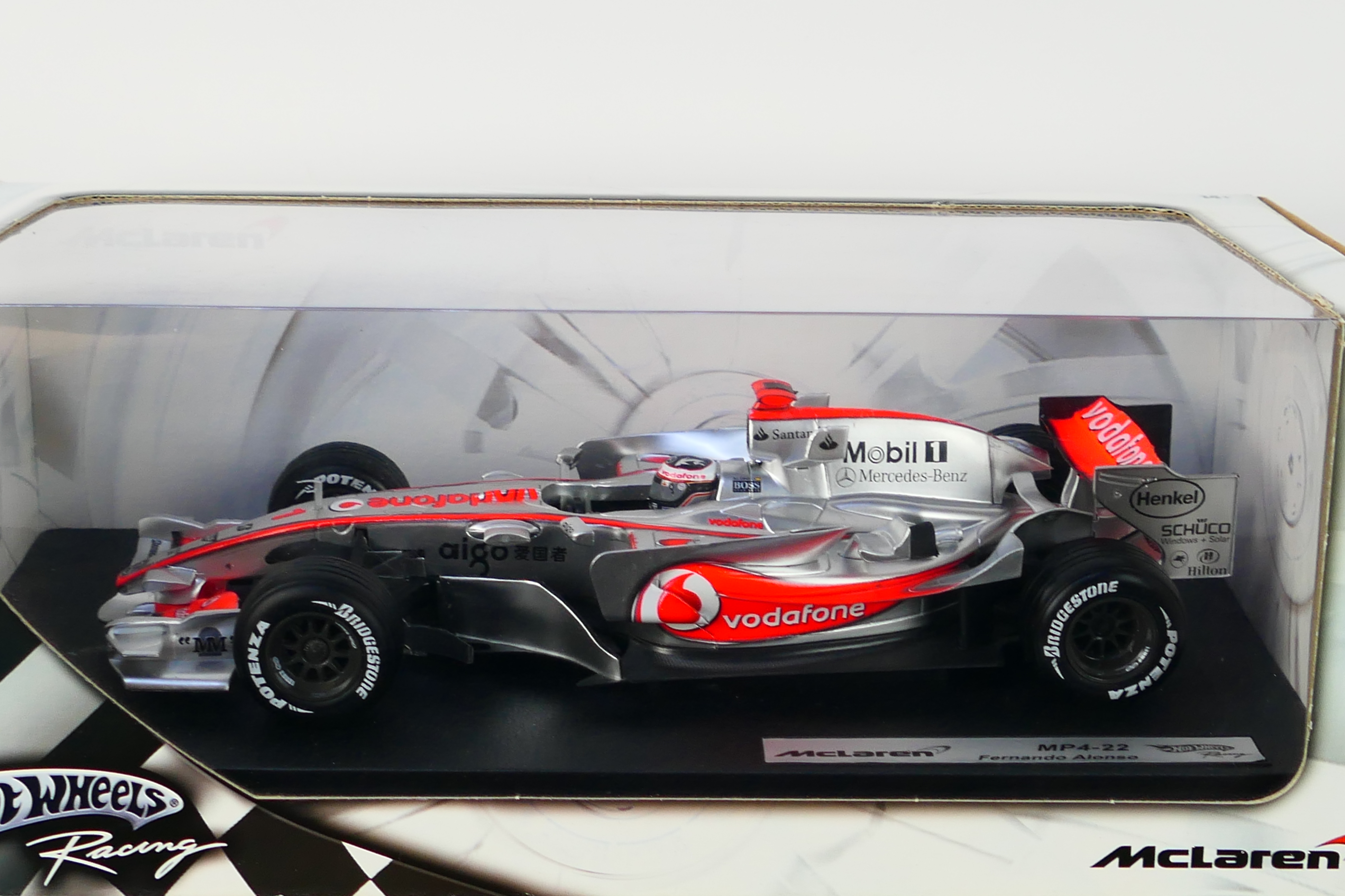 Hot Wheels - A boxed 1:18 scale McLaren MP4-22 Fernando Alonso car which is still factory sealed so - Image 2 of 3
