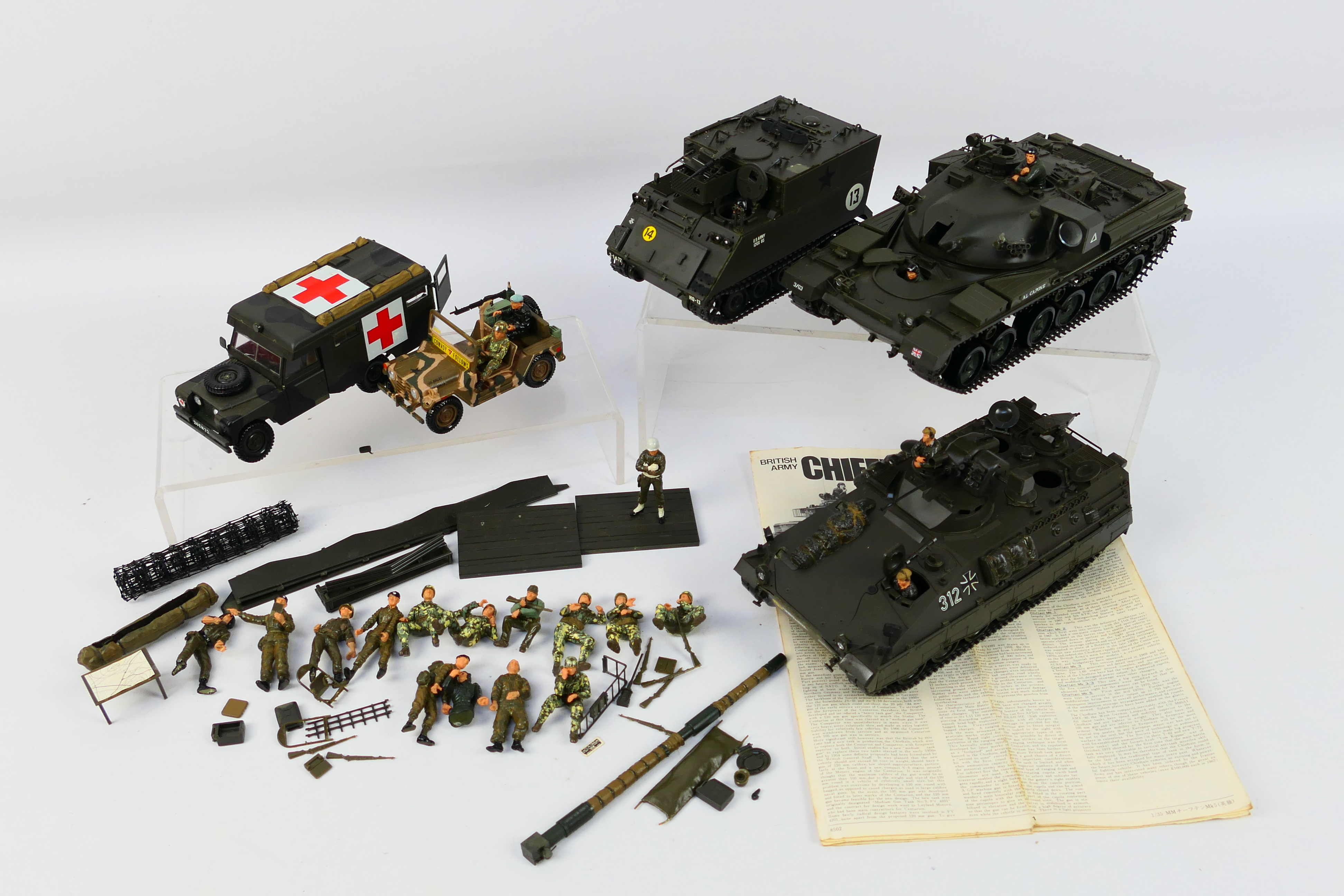 Tamiya - A collection of built Tamiya military vehicle kits in 1/35 scale including a Chieftain Mk5,