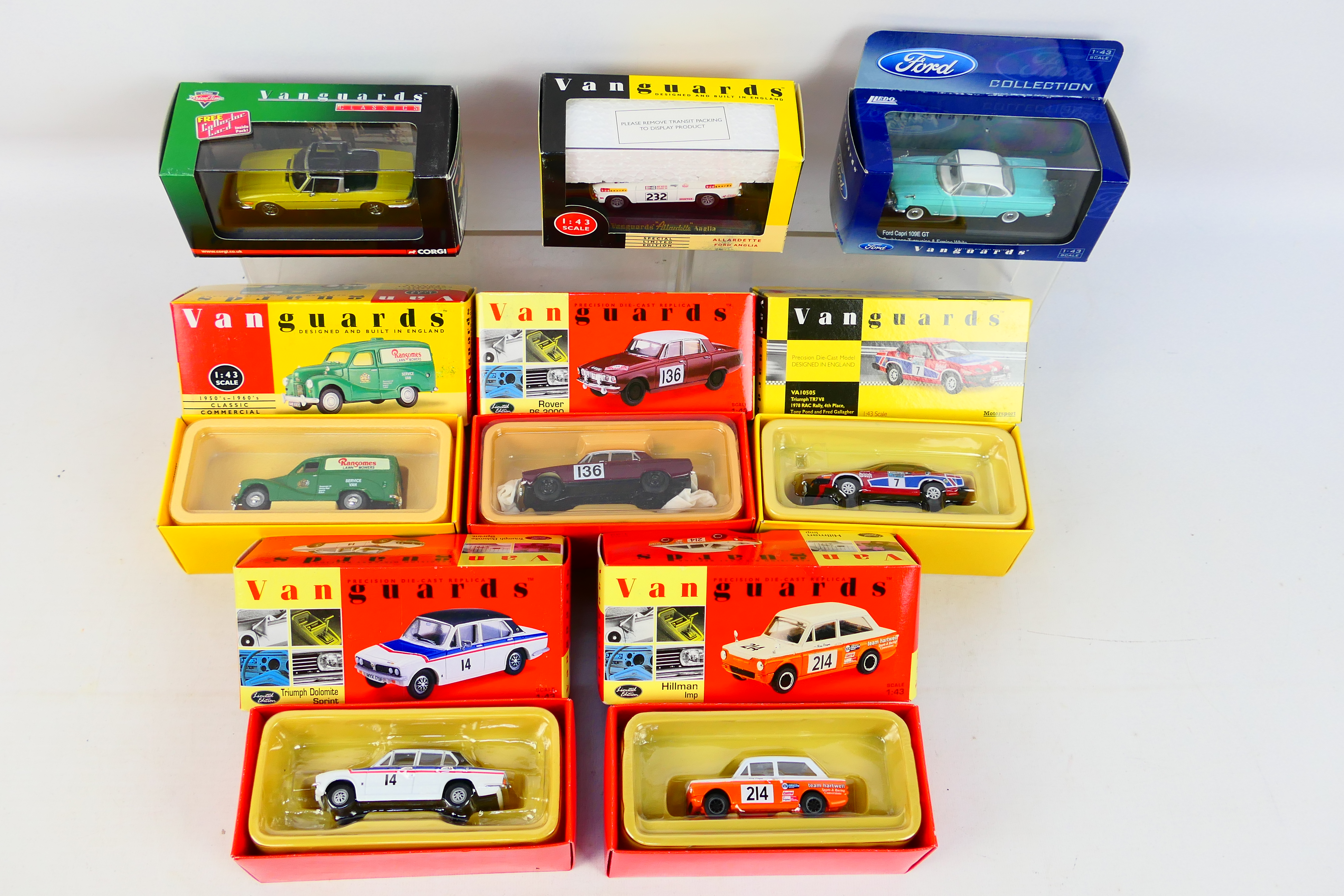 Vanguards - A boxed group of eight diecast model cars from various Vanguard ranges.