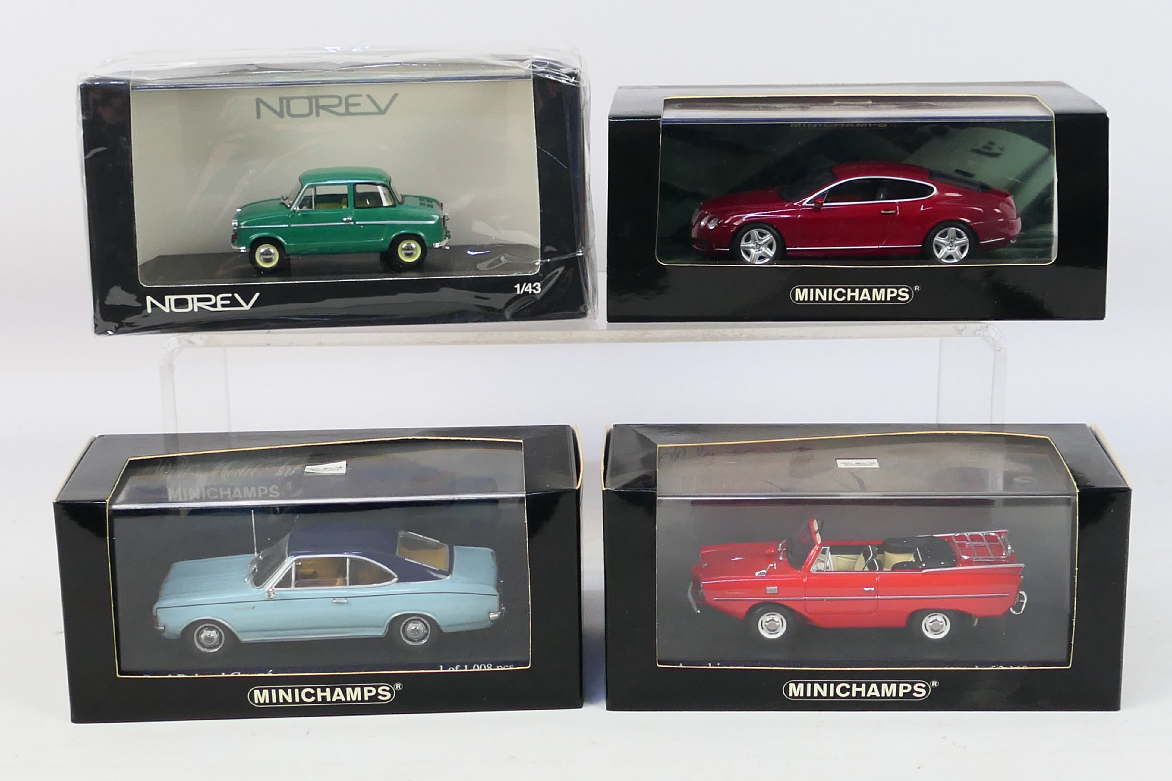 Minichamps - Norev - Four boxed 1:43 scale diecast model cars.