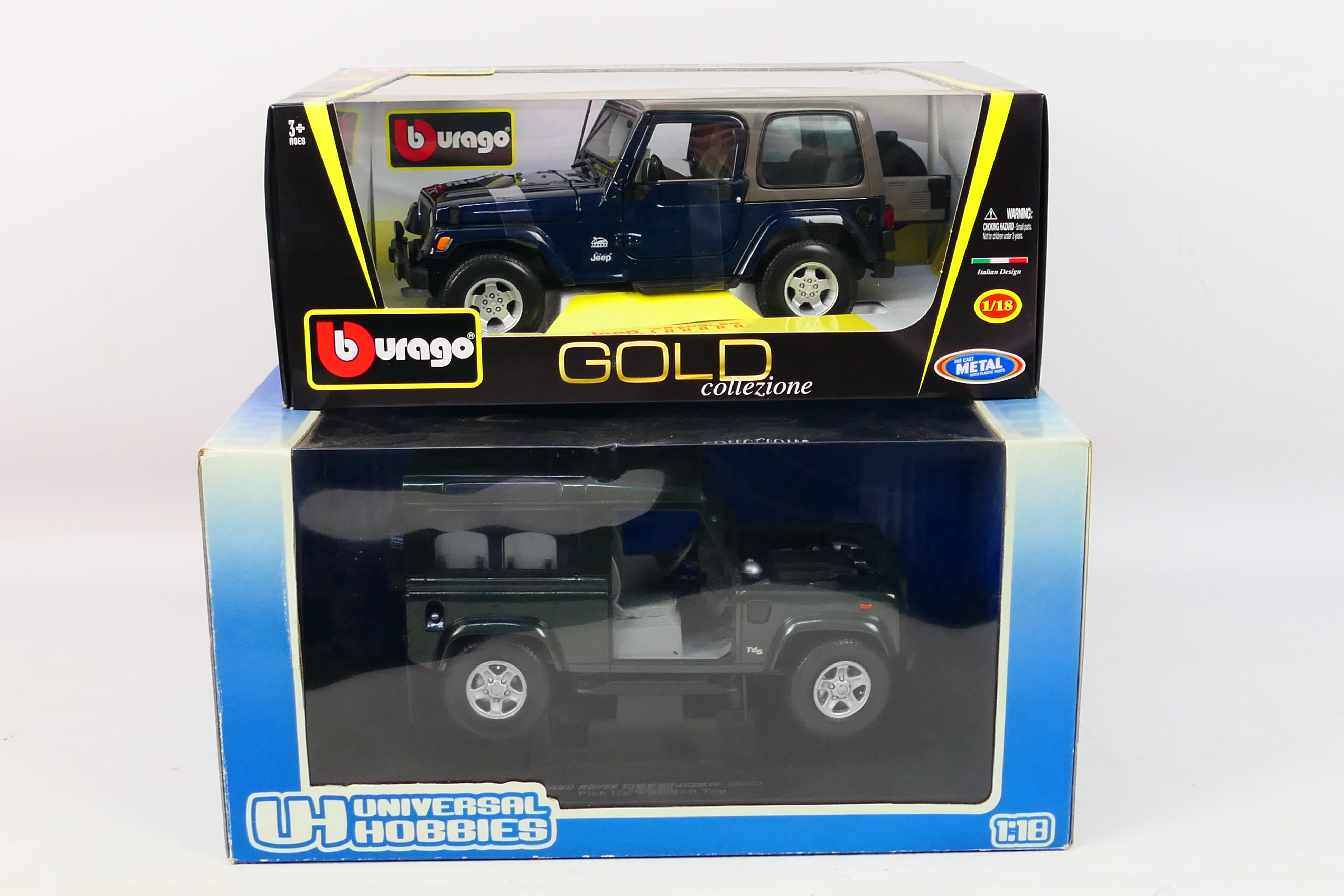 Universal Hobbies - Bburago - Two boxed 1:18 scale diecast model vehicles.