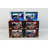 Maisto - Six boxed Maisto 1:18 scale diecast motorcycles.