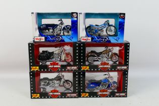 Maisto - Six boxed Maisto 1:18 scale diecast motorcycles.